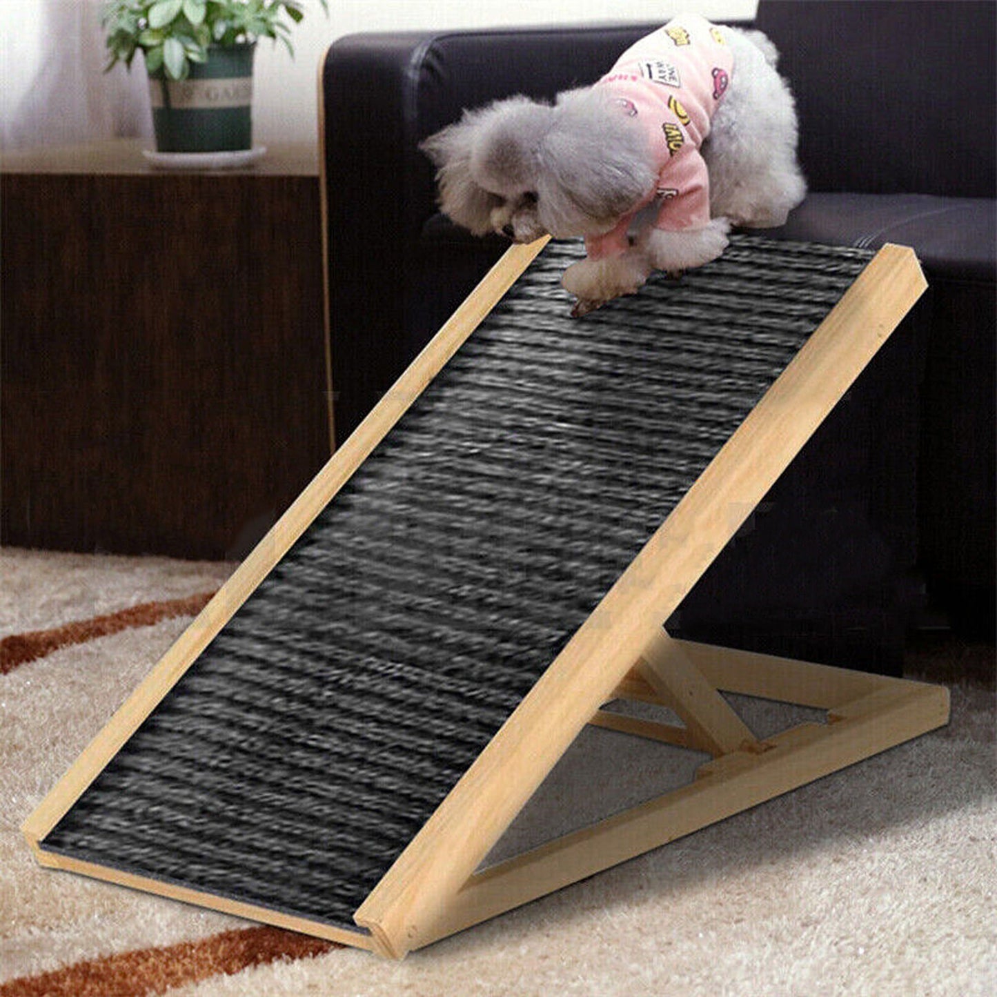 Adjustable Wooden Foldable Pet Ramp for Dogs Access to Bed Sofa Car