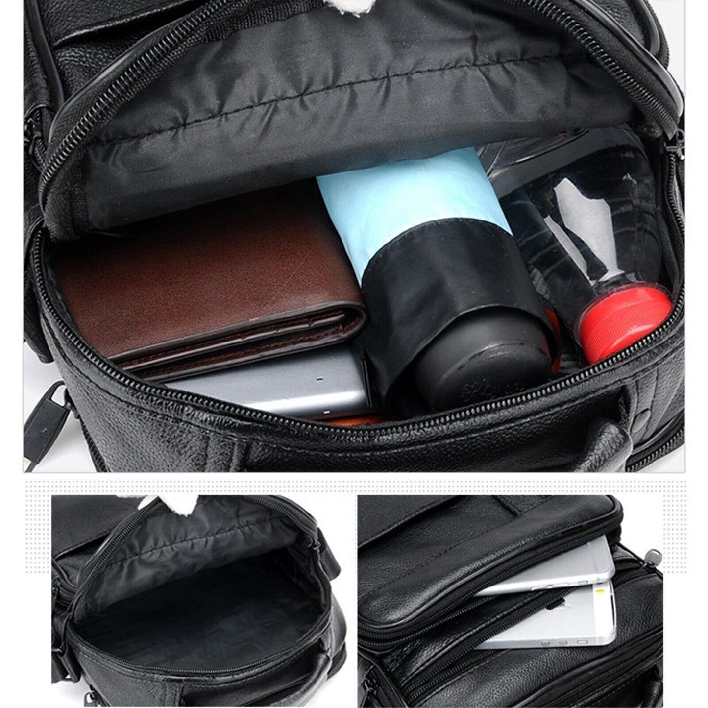 Men Genuine Leather Crossbody Bags Business Shoulder Messenger Backpack