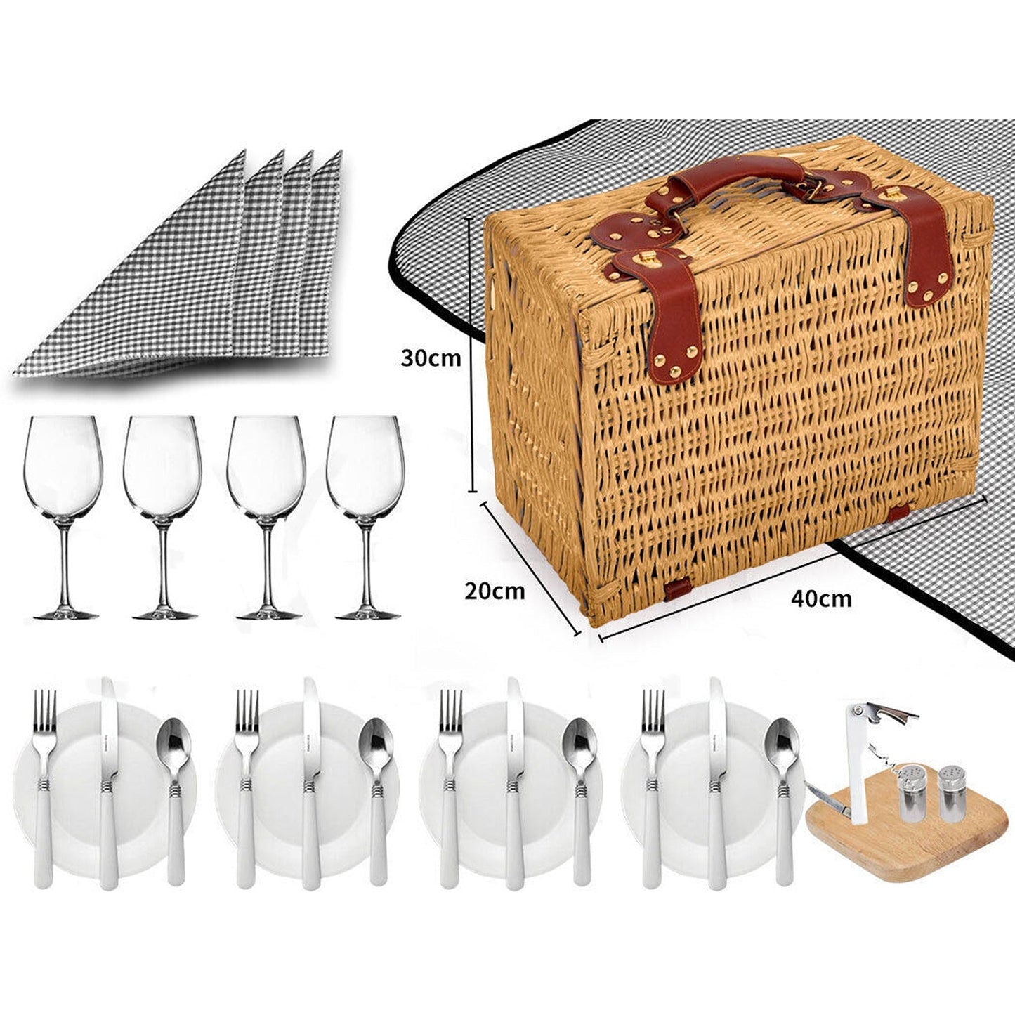Deluxe Picnic Basket Set for 4 Outdoor Blanket and Willow Storage for Gifts