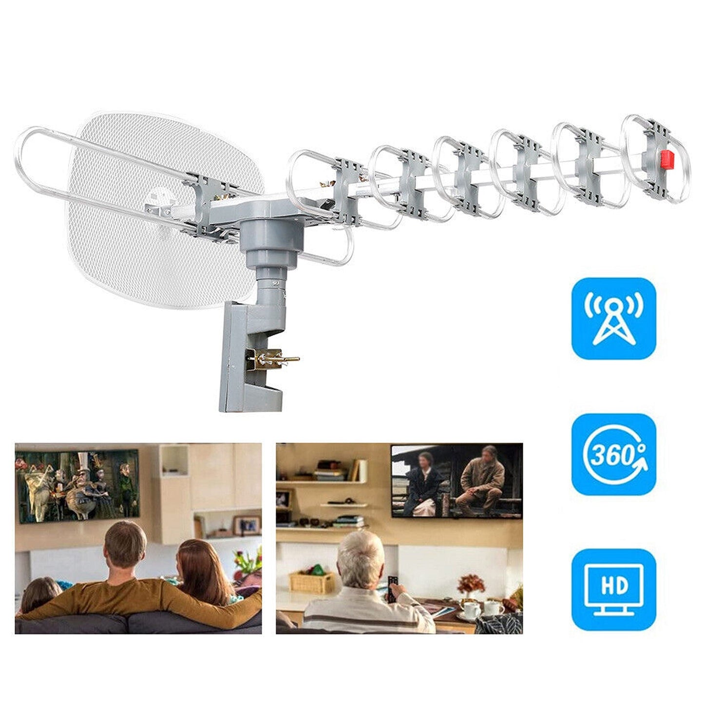 Outdoor Rotating Digital TV Antenna with UHF VHF Amplifier for Enhanced Signal