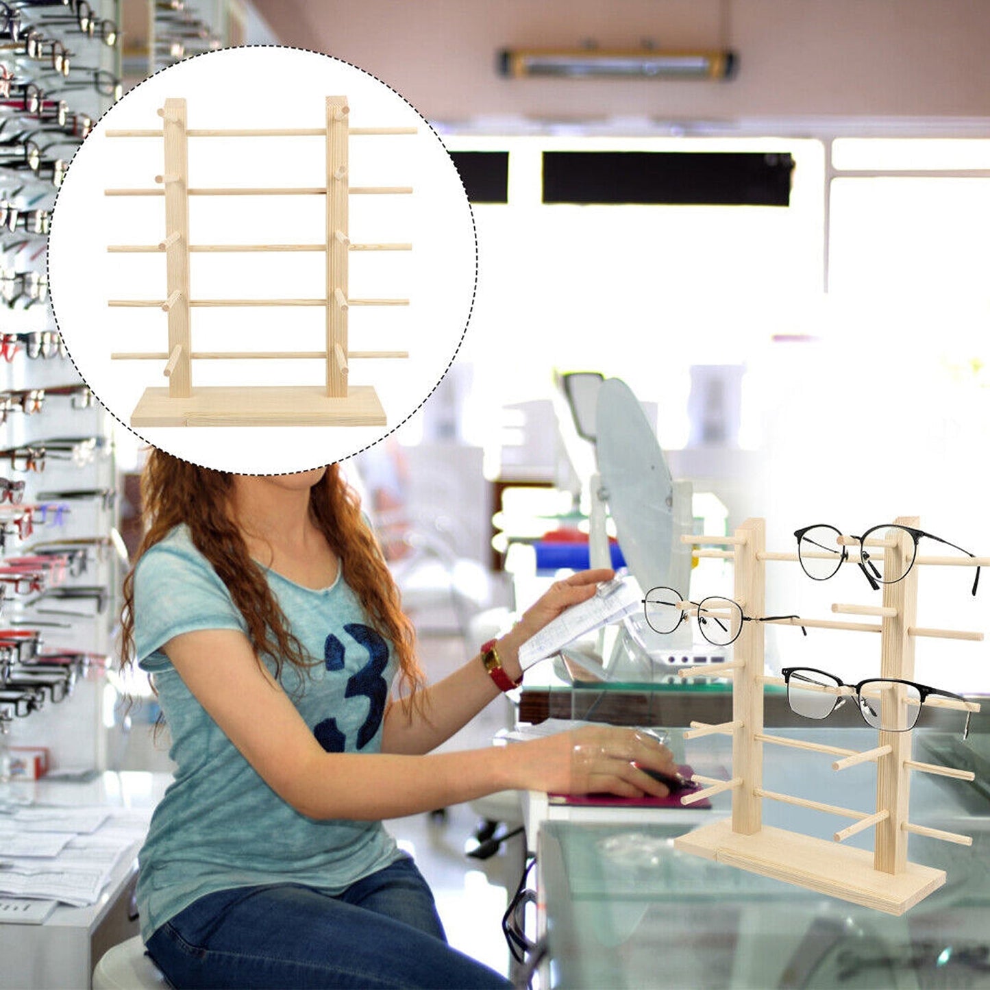 Wooden Glasses Display Stand for Sunglasses and Eyeglasses