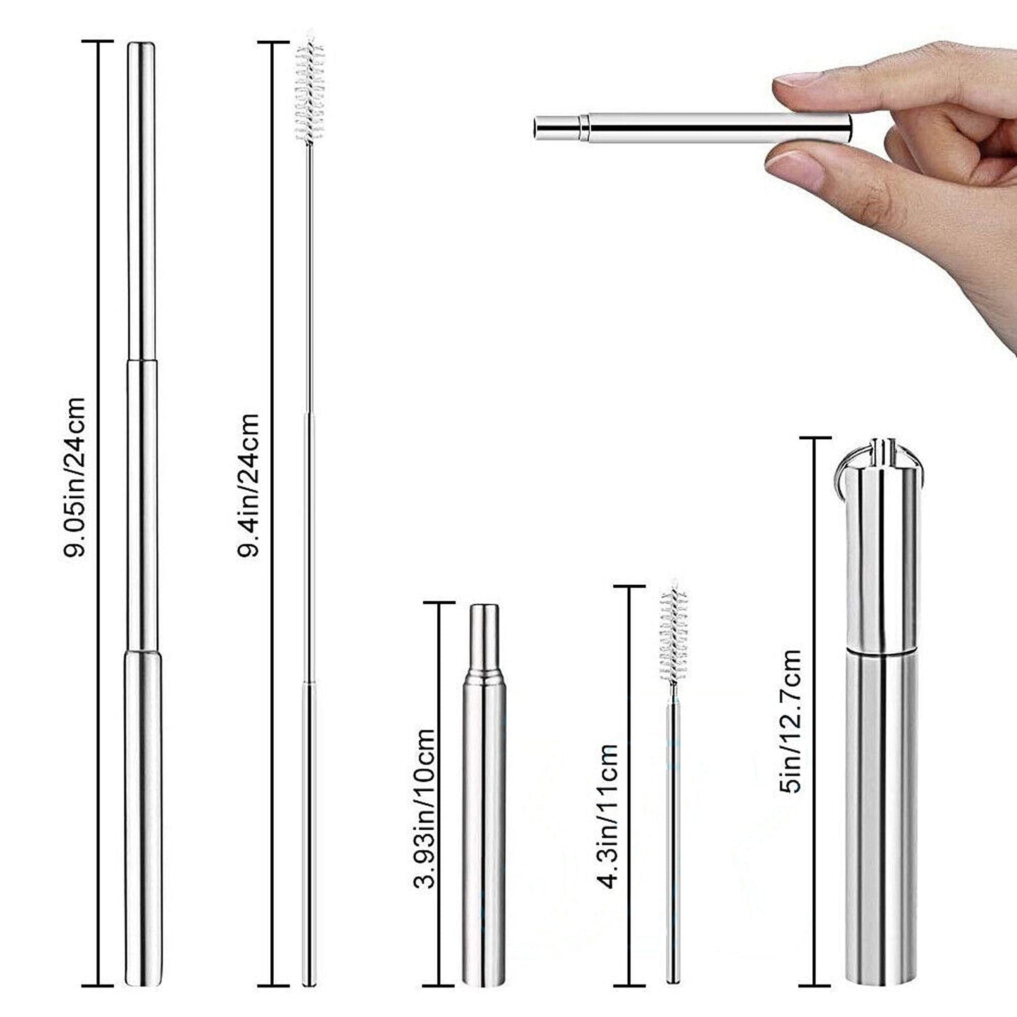 Stainless Steel Foldable Drinking Straw Metal Reusable with Cleaning Brush Keyring