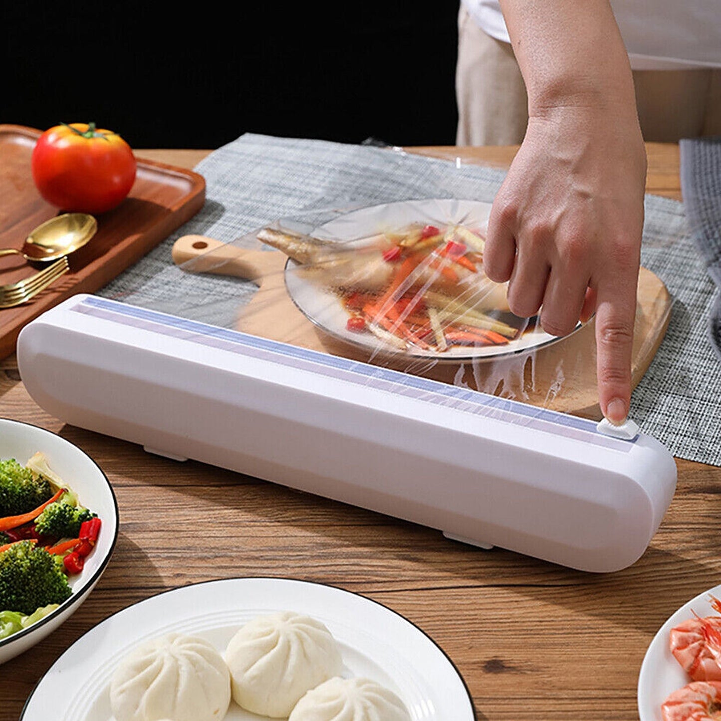 Kitchen Wrap Dispenser with Plastic Cutter for Foil and Cling Film