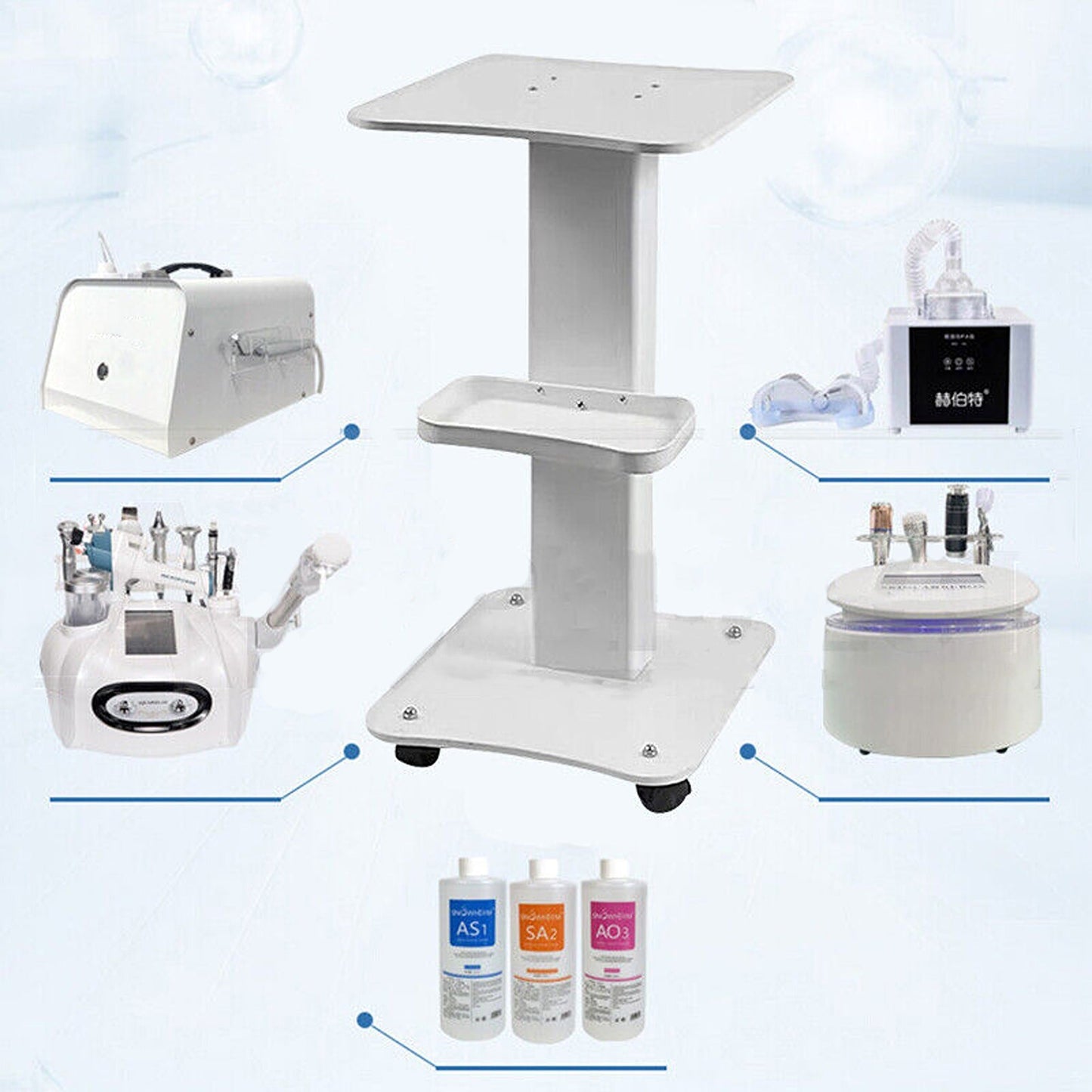 Hair Salon Mobile Trolley Stand with Movable Storage Tray Beauty Cart