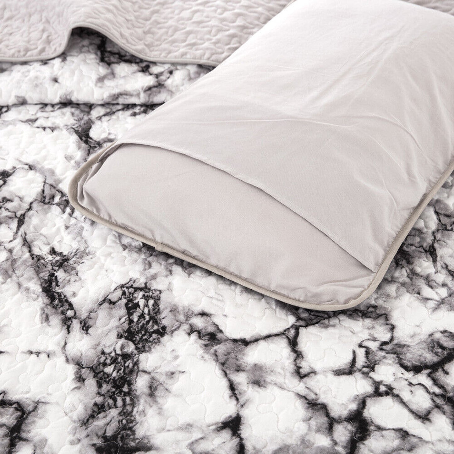 Marble Pattern Queen Size Quilted Bedspread Patchwork Comforter Set