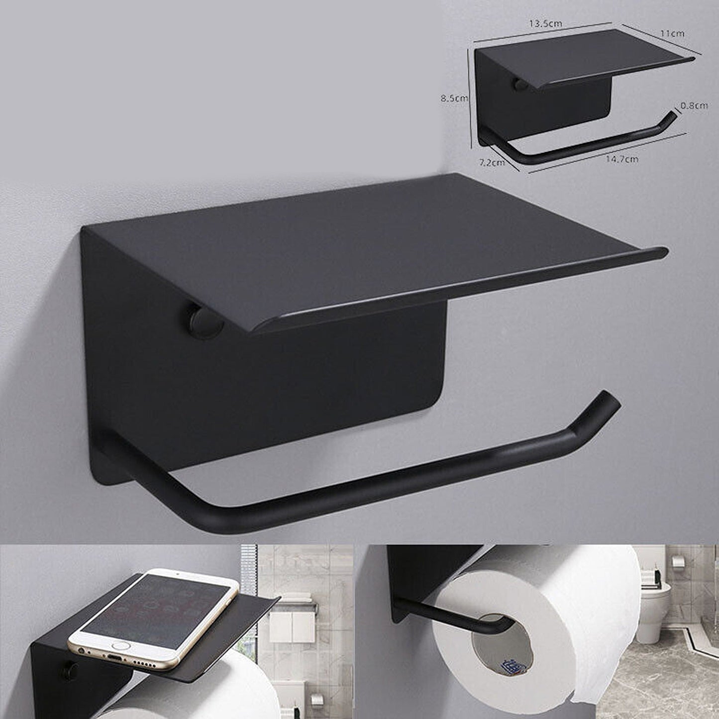 Toilet Paper Roll Holder with Storage and Phone Shelf Stainless Steel Bathroom Fixture