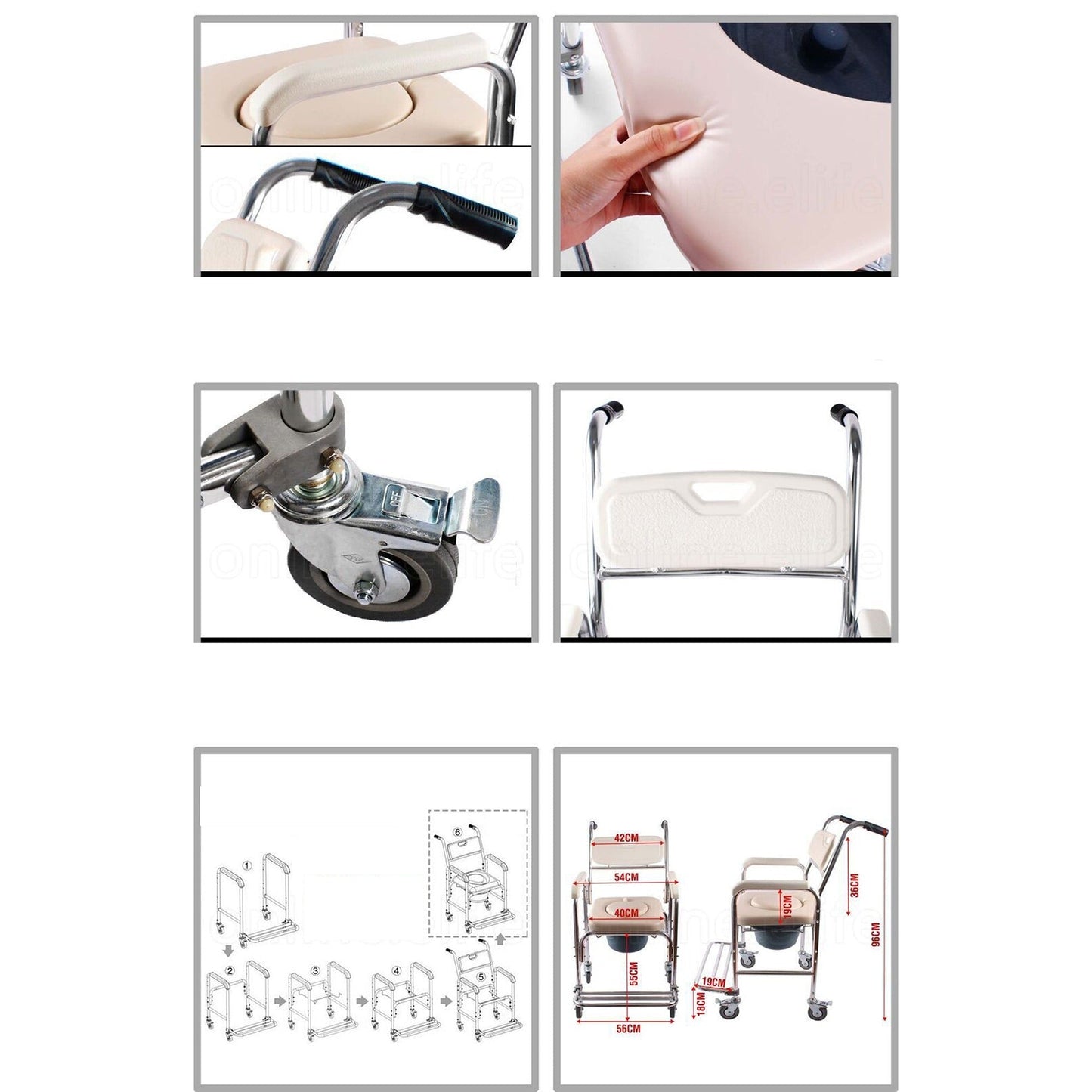 Bathroom Mobile Shower and Toilet Commode Chair with Footrest and Wheels