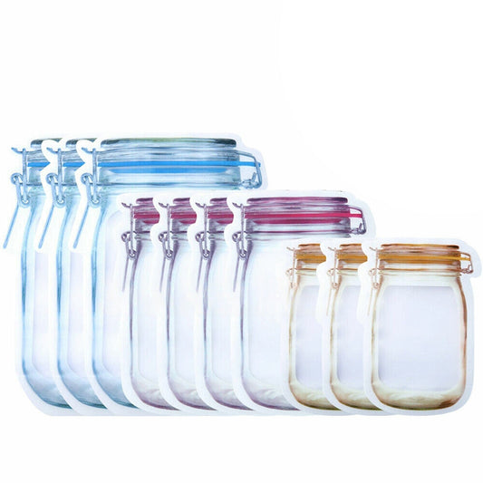 Mason Jar Pattern Reusable Stand-Up Zip Lock Food Storage Bags