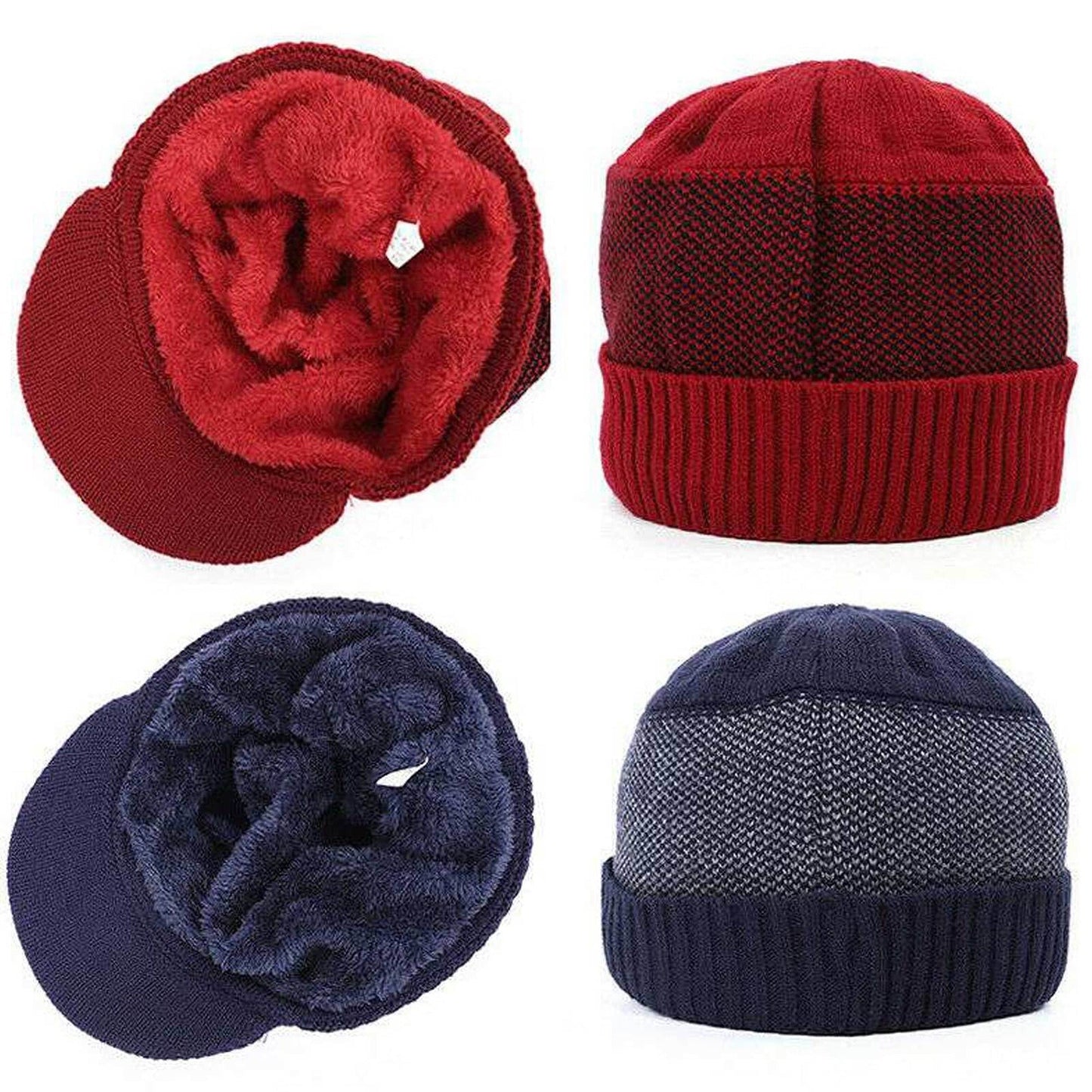 Men Fleece Lined Winter Beanie and Scarf Set Fashion Warm Ski Cap