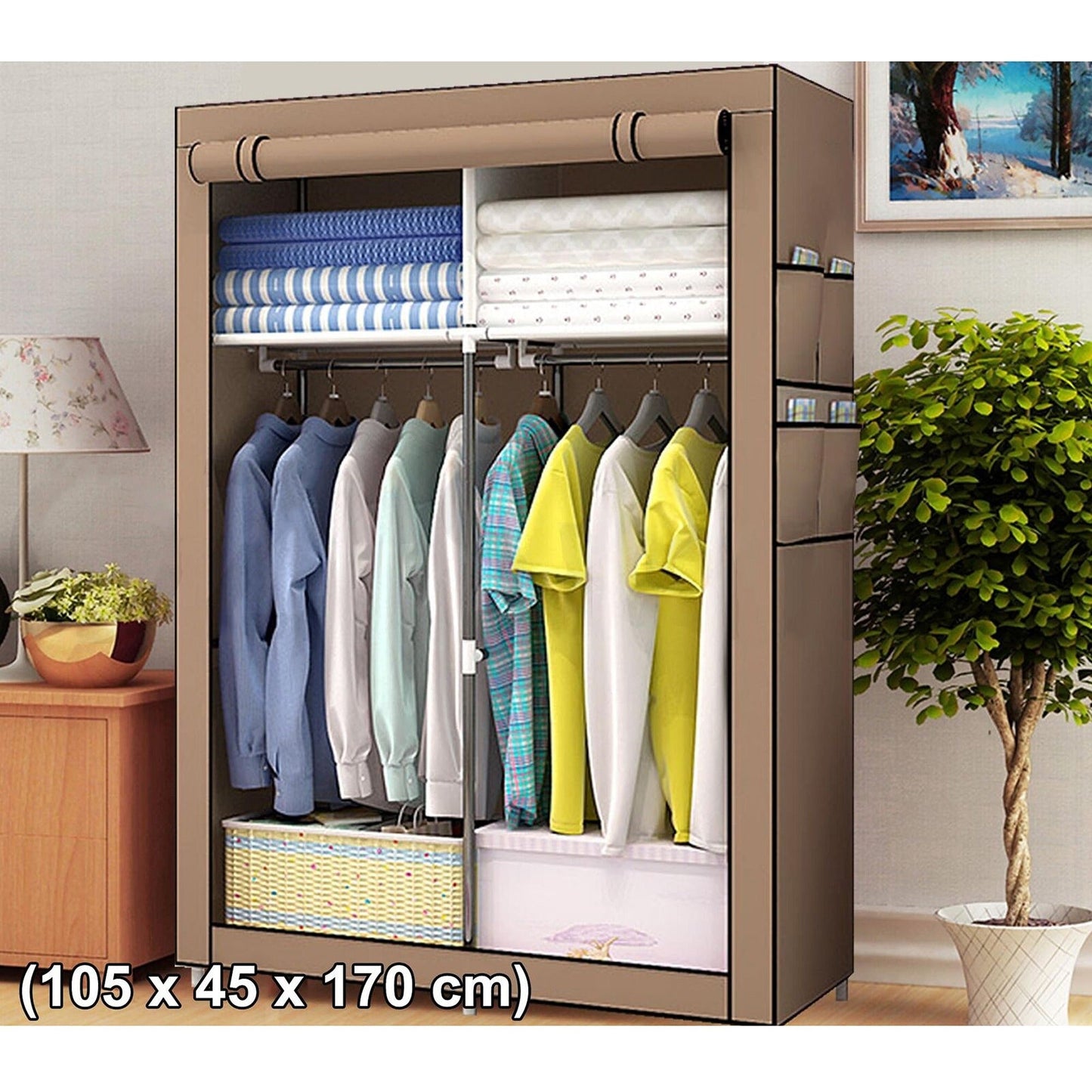 Portable Polyester Wardrobe Closet with Storage Shelves