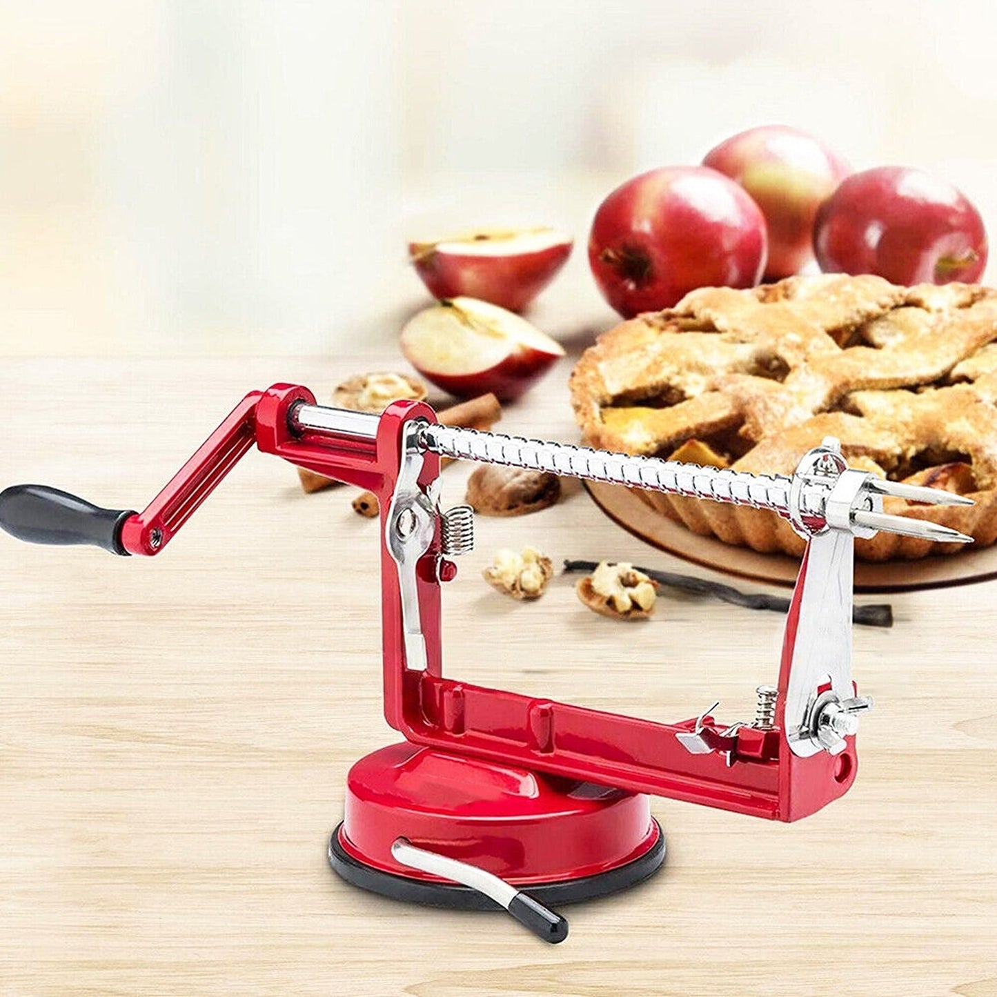Efficient Apple Slicer and Corer Red Kitchen Peeler 3-in-1