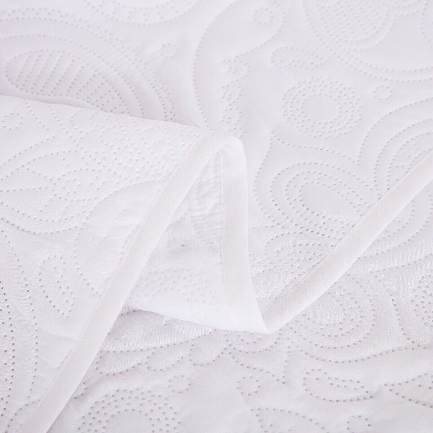 White Queen King Size Quilted Bedspread Set Soft Coverlet and Throw