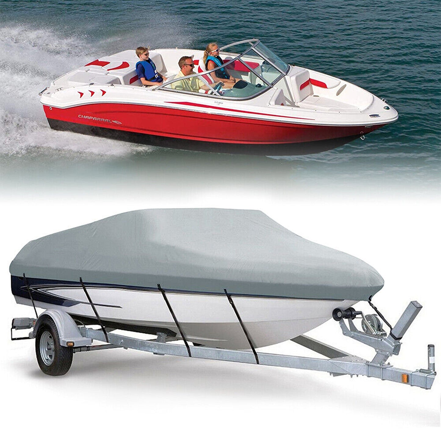 17-19ft Trailerable Boat Cover Heavy-Duty 600D Waterproof UV Protection