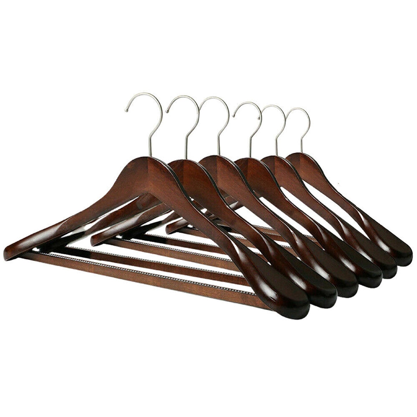 6pcs Set of Wide Shoulder Wooden Suit Hangers for Wardrobes
