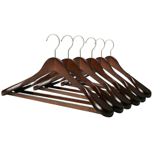 6pcs Set of Wide Shoulder Wooden Suit Hangers for Wardrobes
