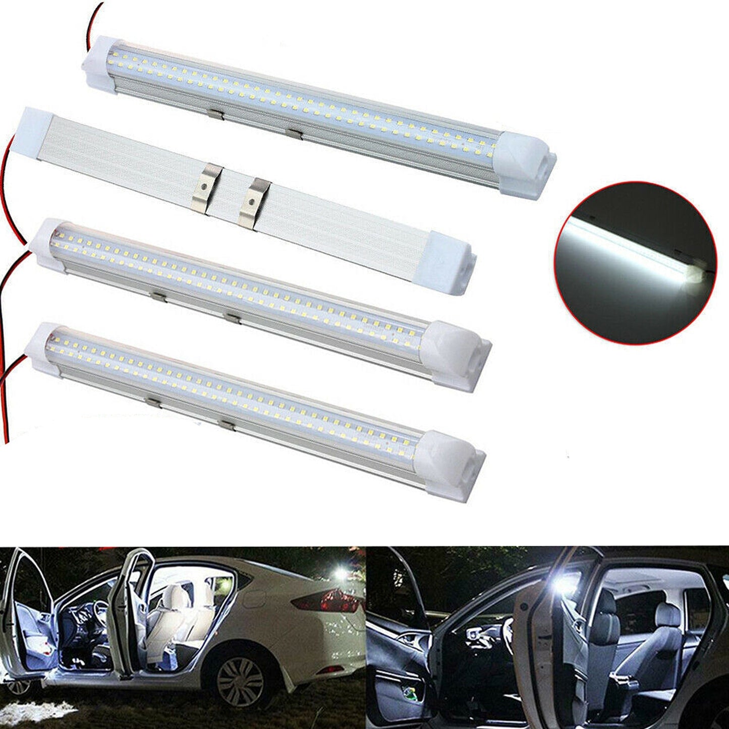 4pcs 12V LED Interior Light Bar Strip with Switch for Car Van and Bus