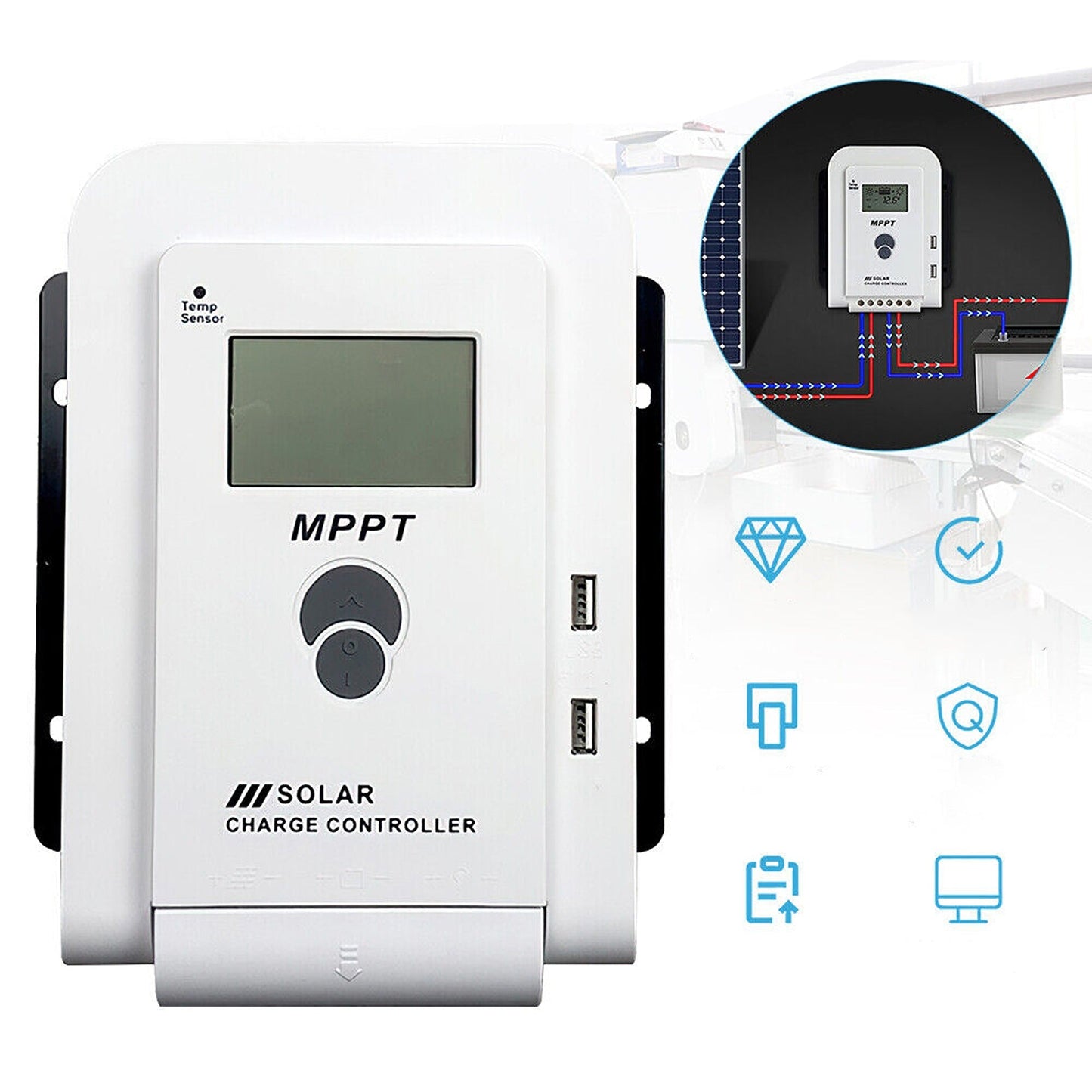 12V 24V Solar Panel Charge Controller for AGM Gel Lifepo4 Batteries