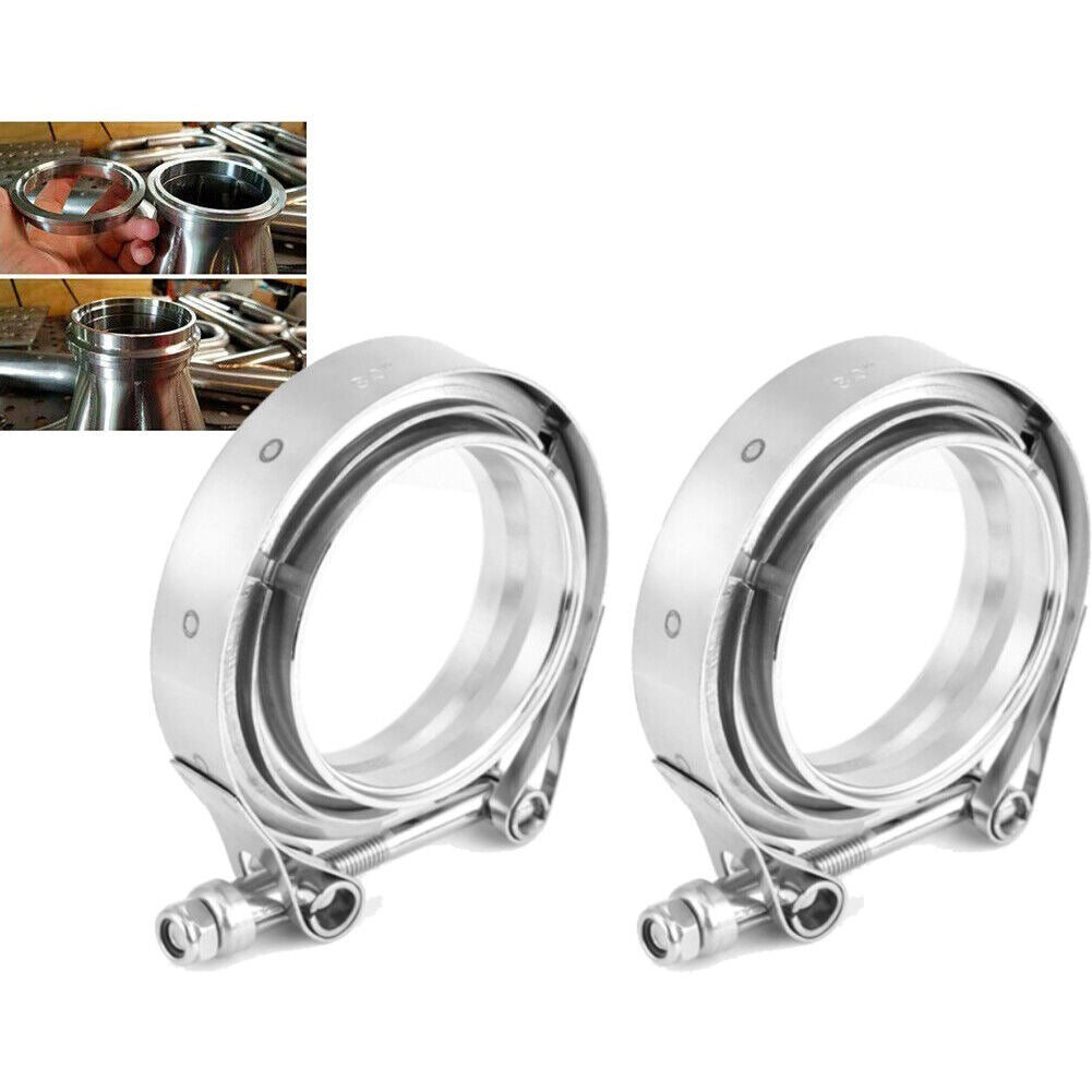 2pcs Stainless Steel Exhaust Pipe V-Band Clamp and Flange Set