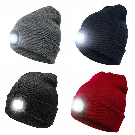 USB Rechargeable Men Women Warm LED Light Knitted Beanie Hat