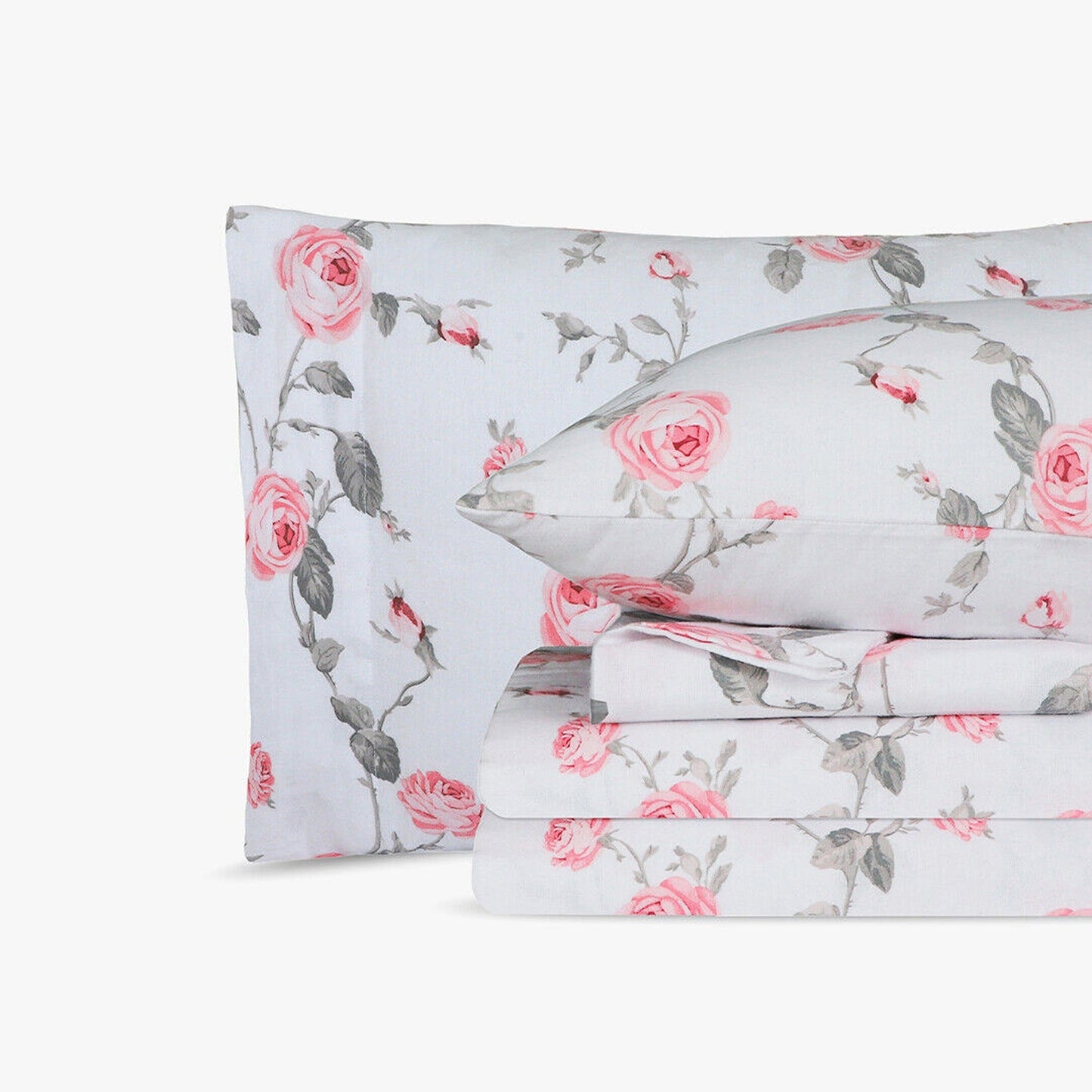 Blush Floral Cotton Flannelette Sheets Set with Standard Pillow Case Single Double Queen King
