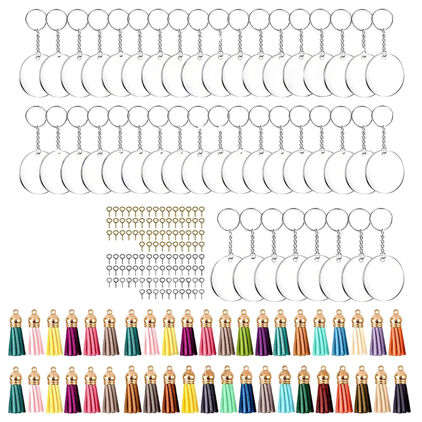 200pcs Acrylic Keychain Making Kit Keyring Blanks with Tassels