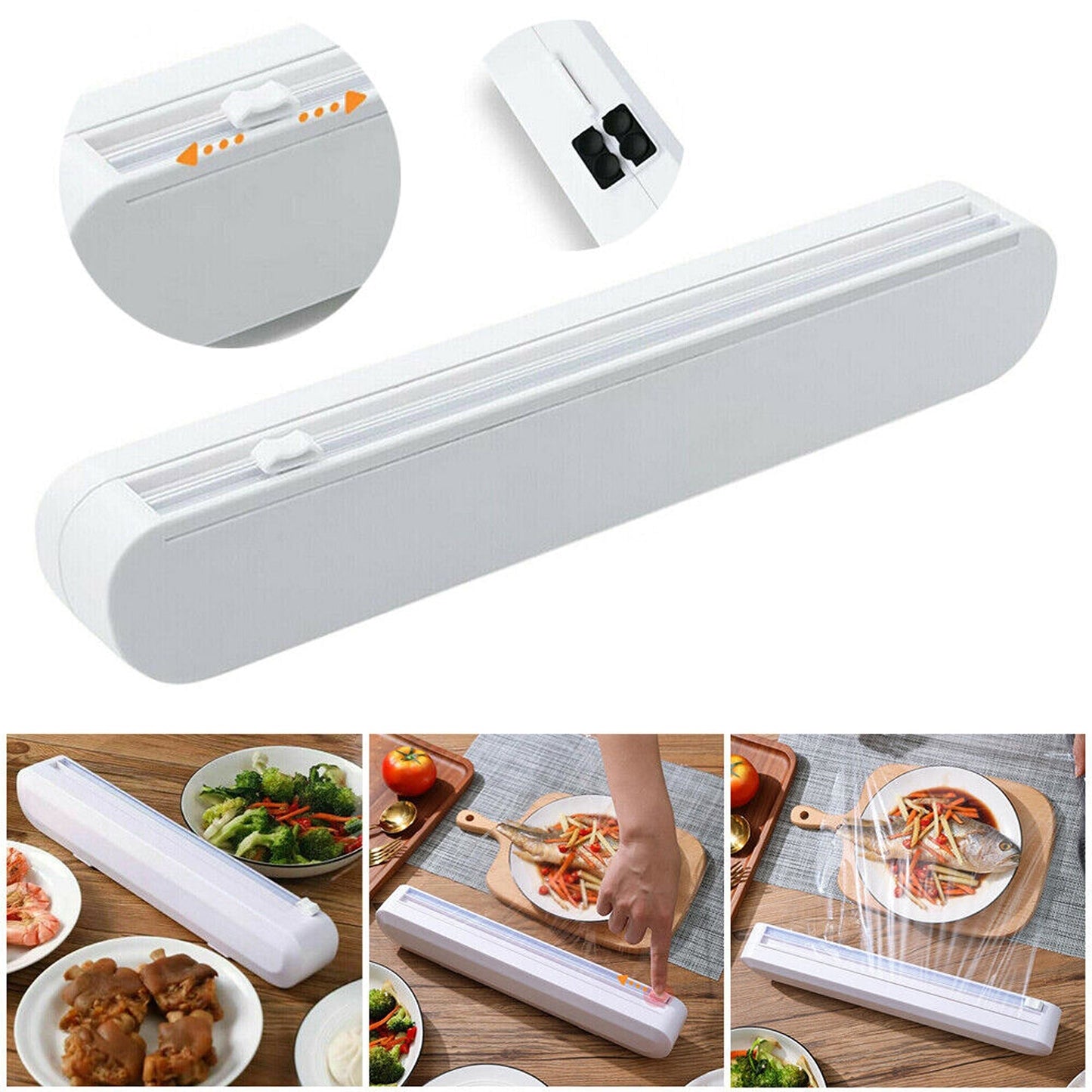Kitchen Wrap Dispenser with Plastic Cutter for Foil and Cling Film