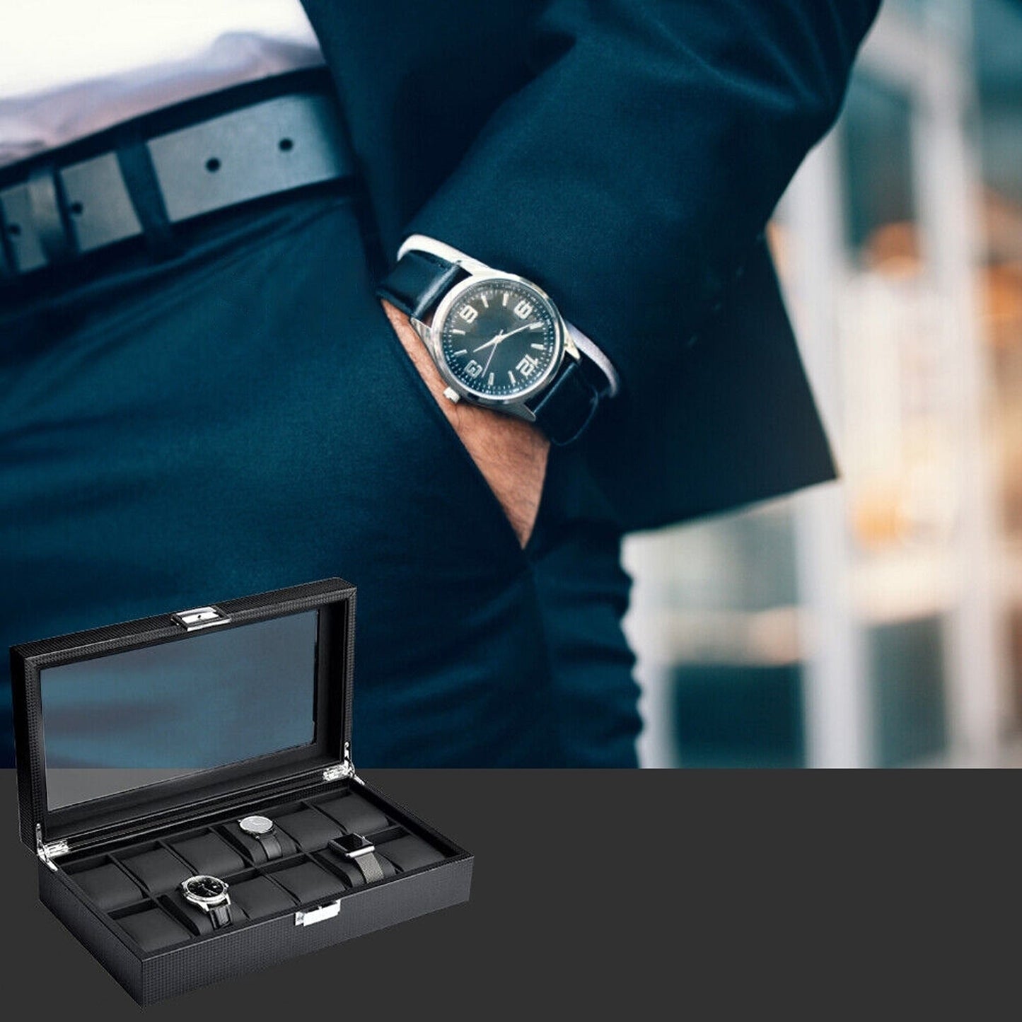 Elegant 12-Slot Watch and Jewelry Storage Display Case