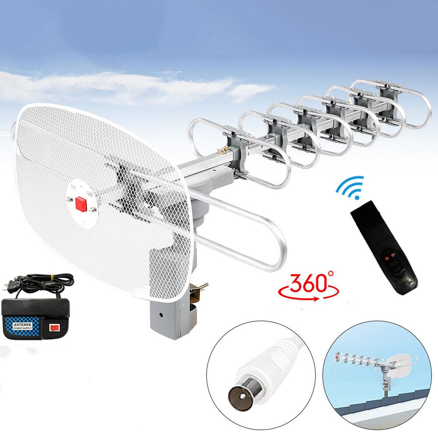Outdoor Rotating Digital TV Antenna with UHF VHF Amplifier for Enhanced Signal