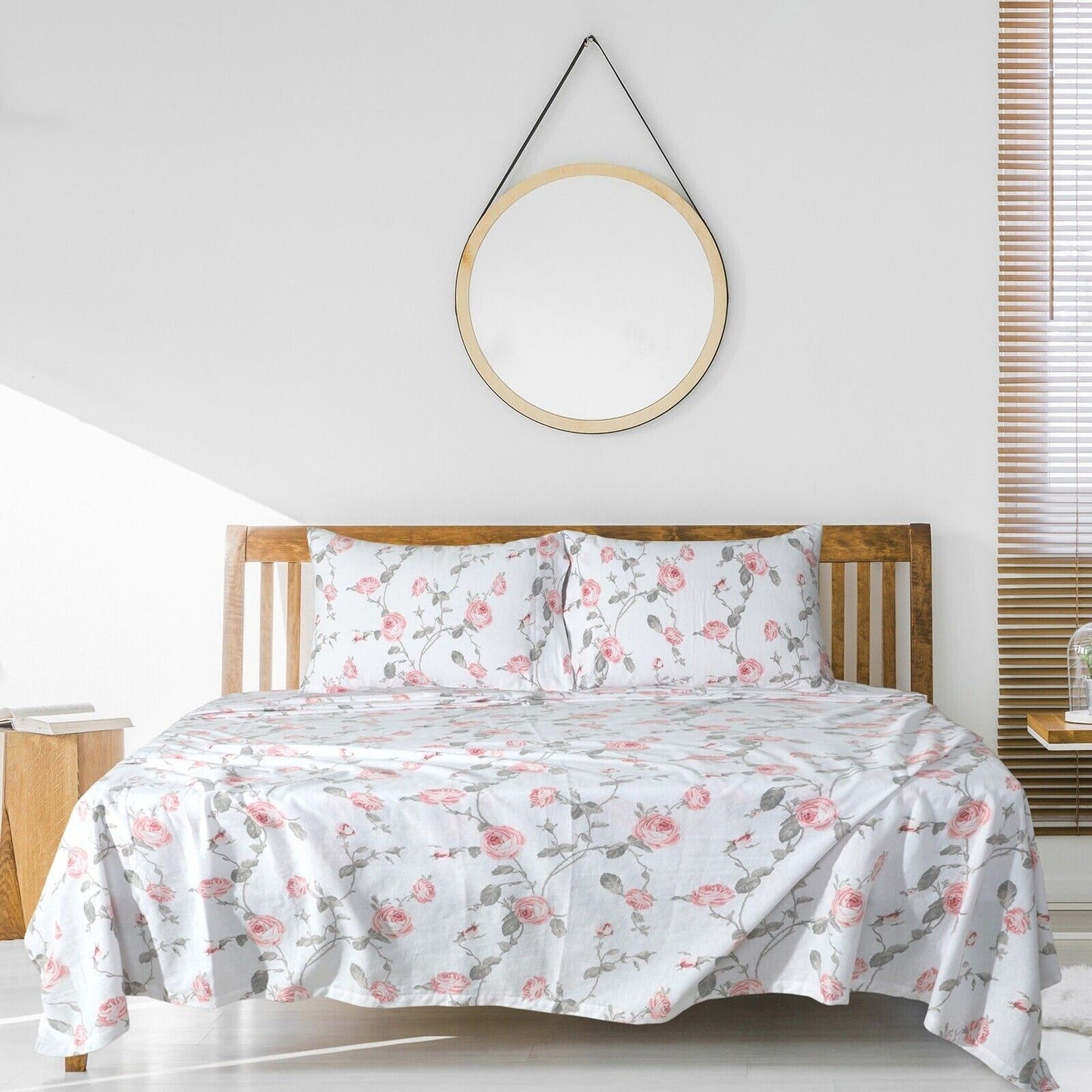 Blush Floral Cotton Flannelette Sheets Set with Standard Pillow Case Single Double Queen King