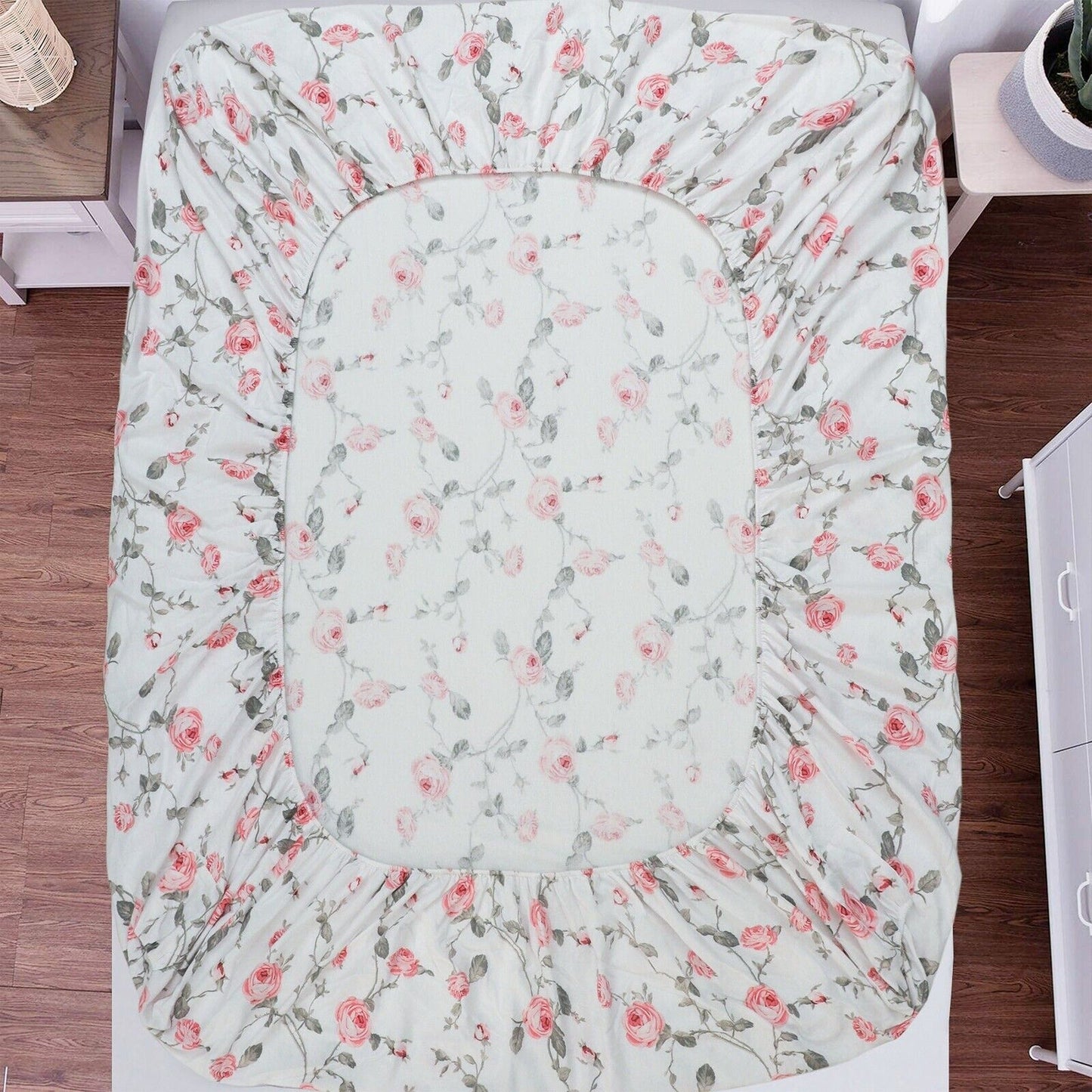 Blush Floral Cotton Flannelette Sheets Set with Standard Pillow Case Single Double Queen King