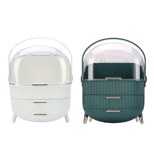 Portable Makeup Organizer Case with Cosmetic Storage and Jewelry Drawers