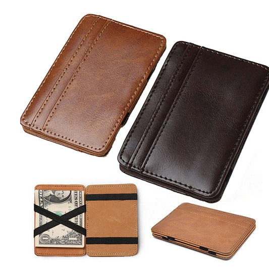 Slim RFID Blocking Leather Wallet with Magic Flip and Money Clip