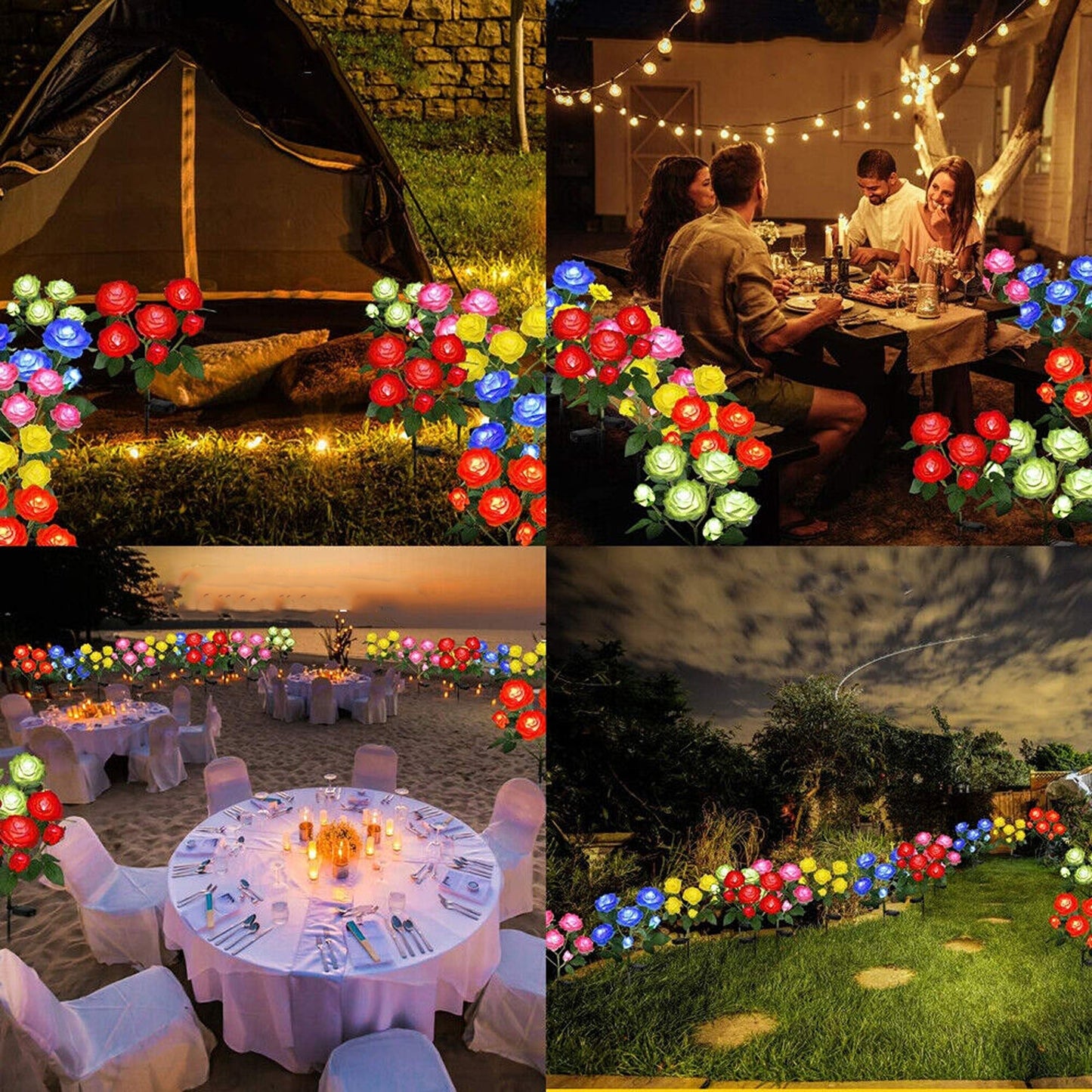 Solar Powered Rose Flower Stake Lights for Garden Path Illumination