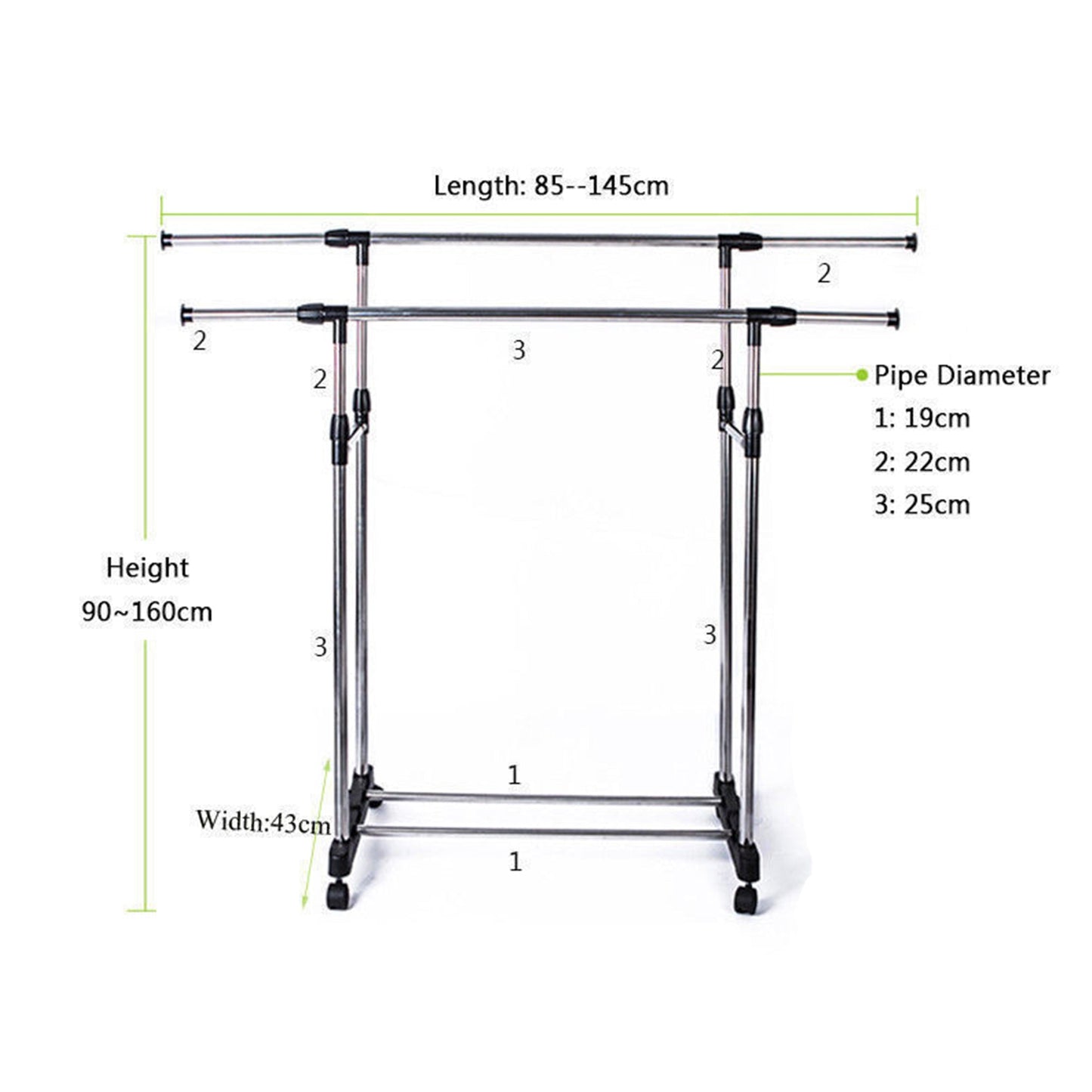 Adjustable Double Stainless Clothes Rack Garment Cloth Hanger with Holder