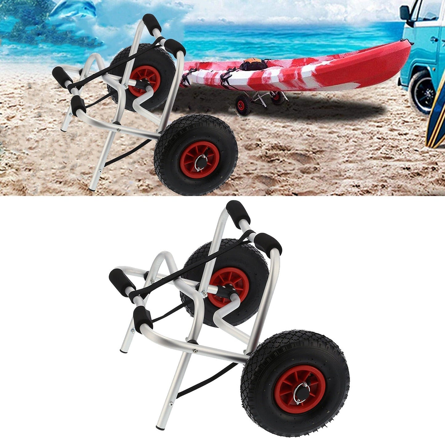 Aluminium Kayak Cart with Foldable Wheel Design Canoe Trolley With Strap