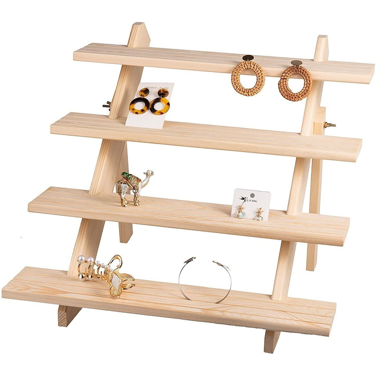 Wooden Jewelry Display Rack for Earrings Rings and Watches