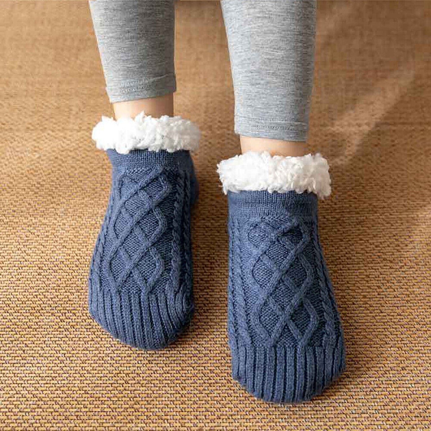 Winter Fleece Lined Women Slipper Socks Warm Fluffy Non Slip
