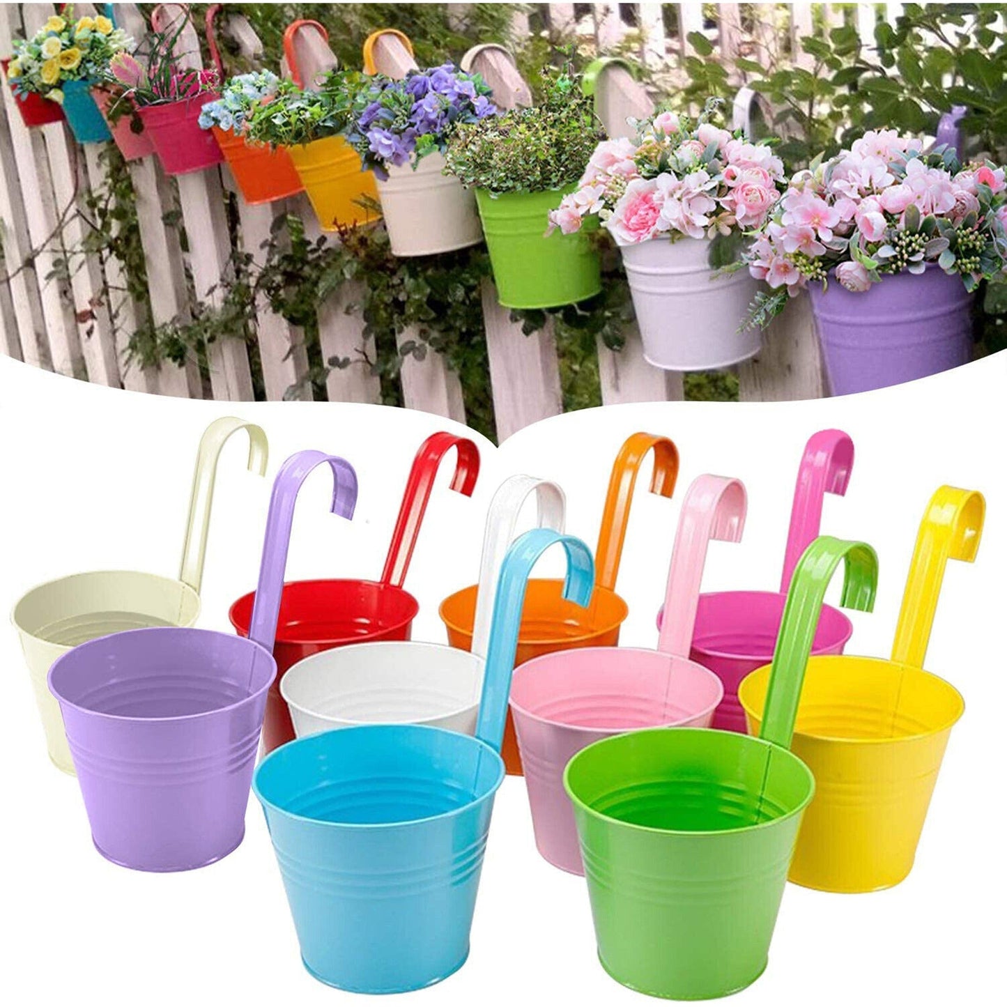10pcs Iron Hanging Flower Pots with Detachable Hooks for Balcony Garden