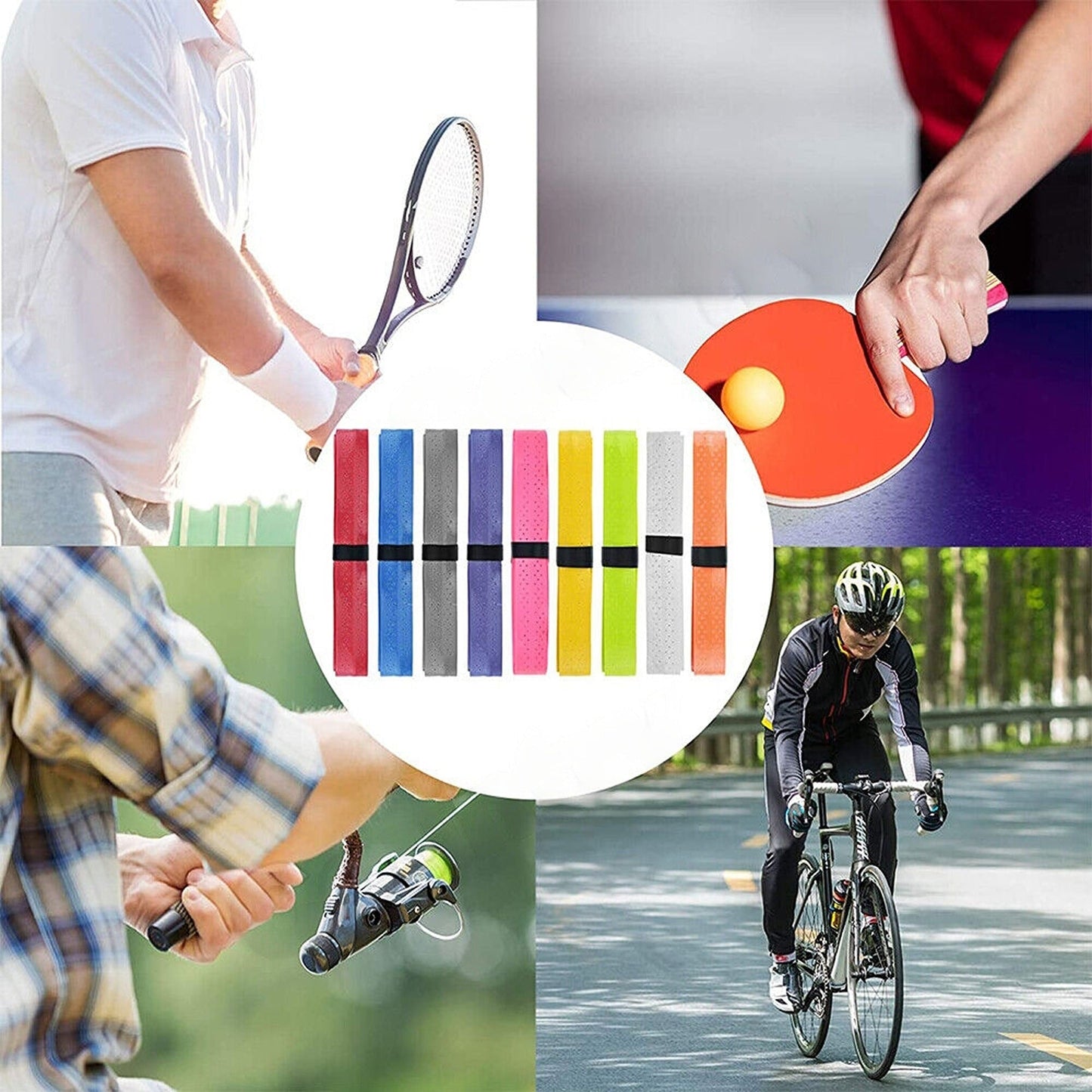 8pcs Anti-slip Sweatband Racket Grip Tape Tennis Badminton Squash