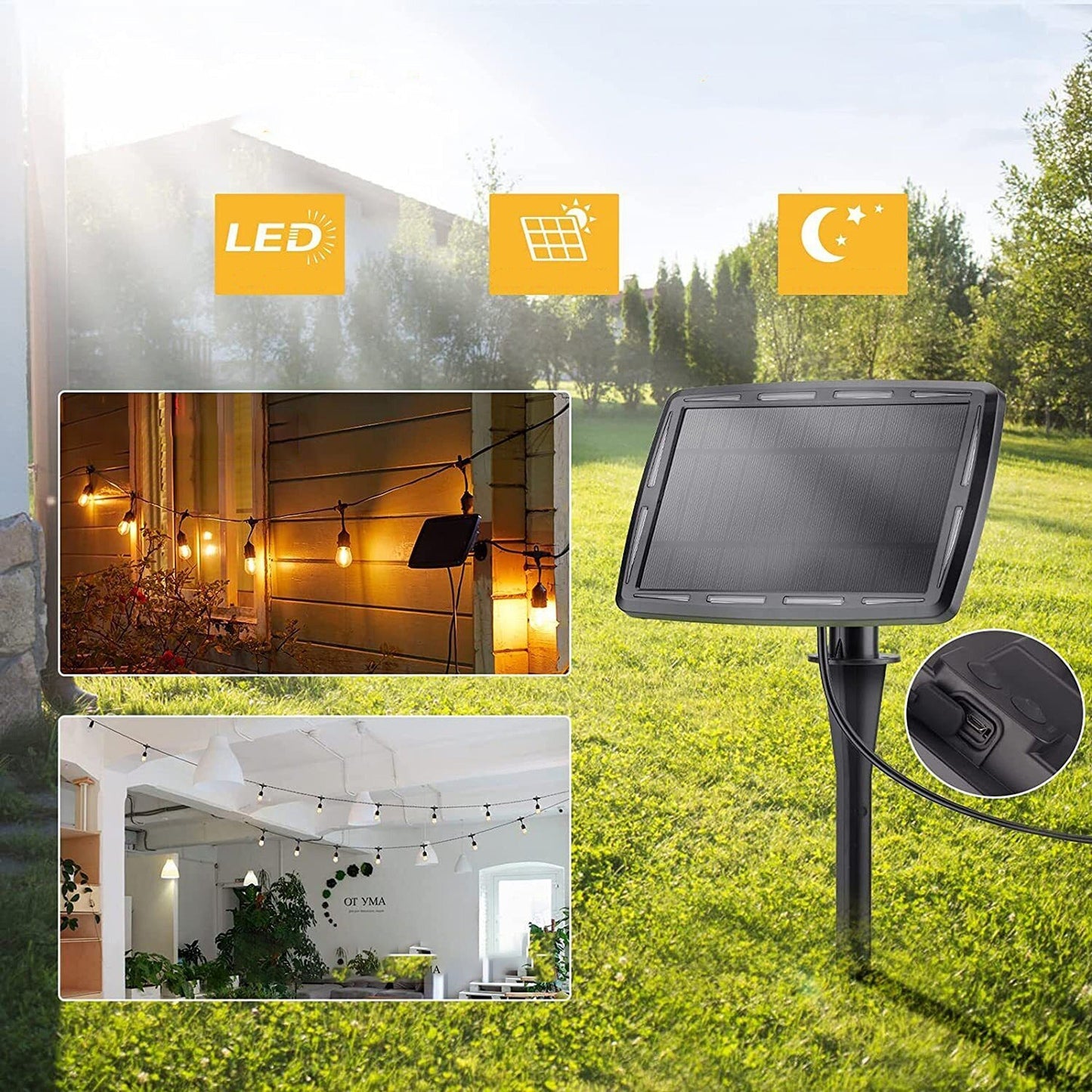LED Festoon String Lights for Wedding Solar and Plug-In Connectable