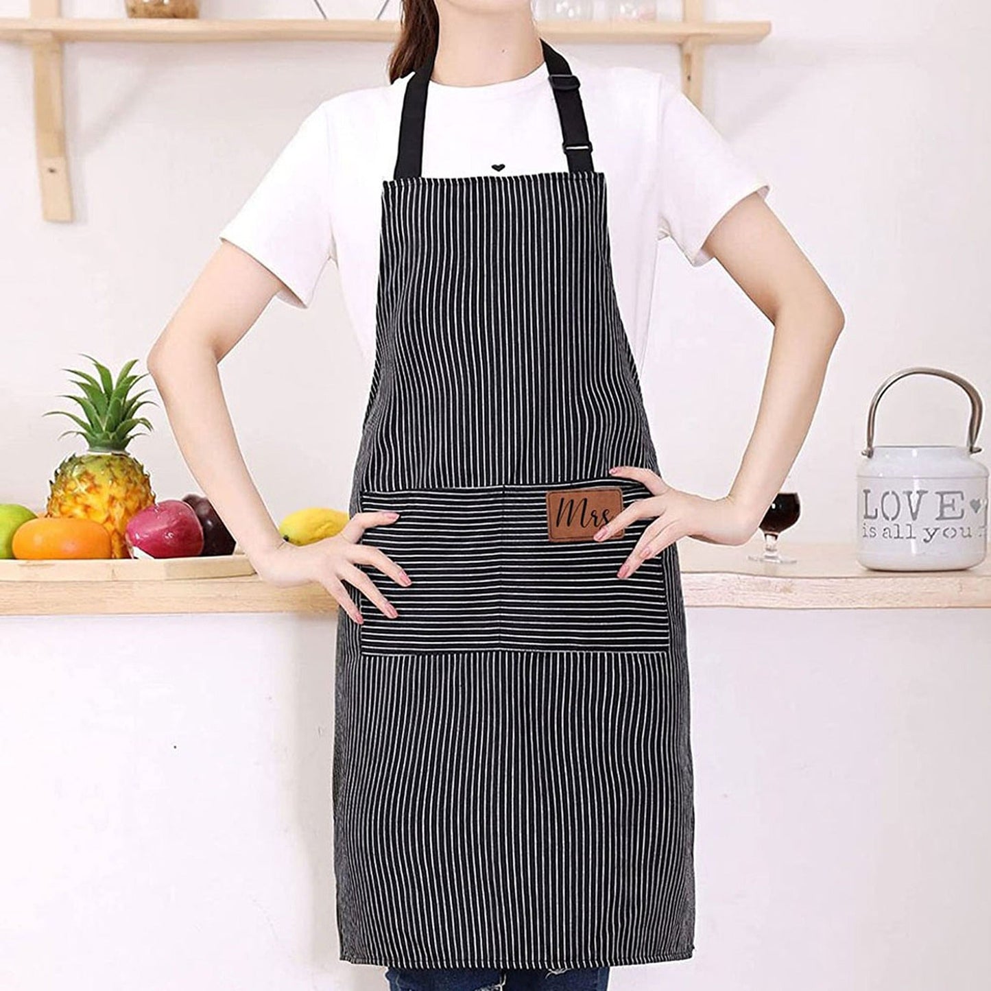Neck Adjustable Chef Apron with 2 Pockets for Kitchen BBQ