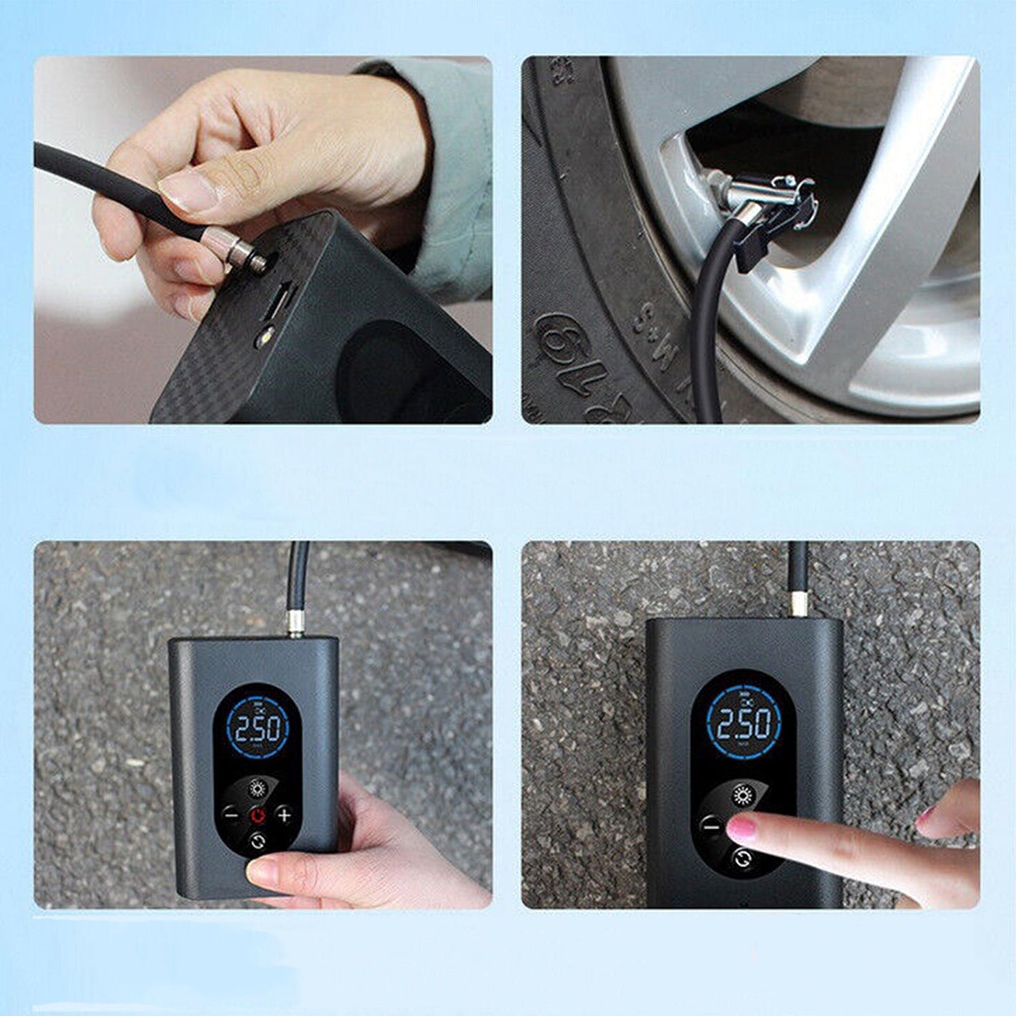 Portable Electric Tire Inflator Cordless Car Tyre Air Pump with USB