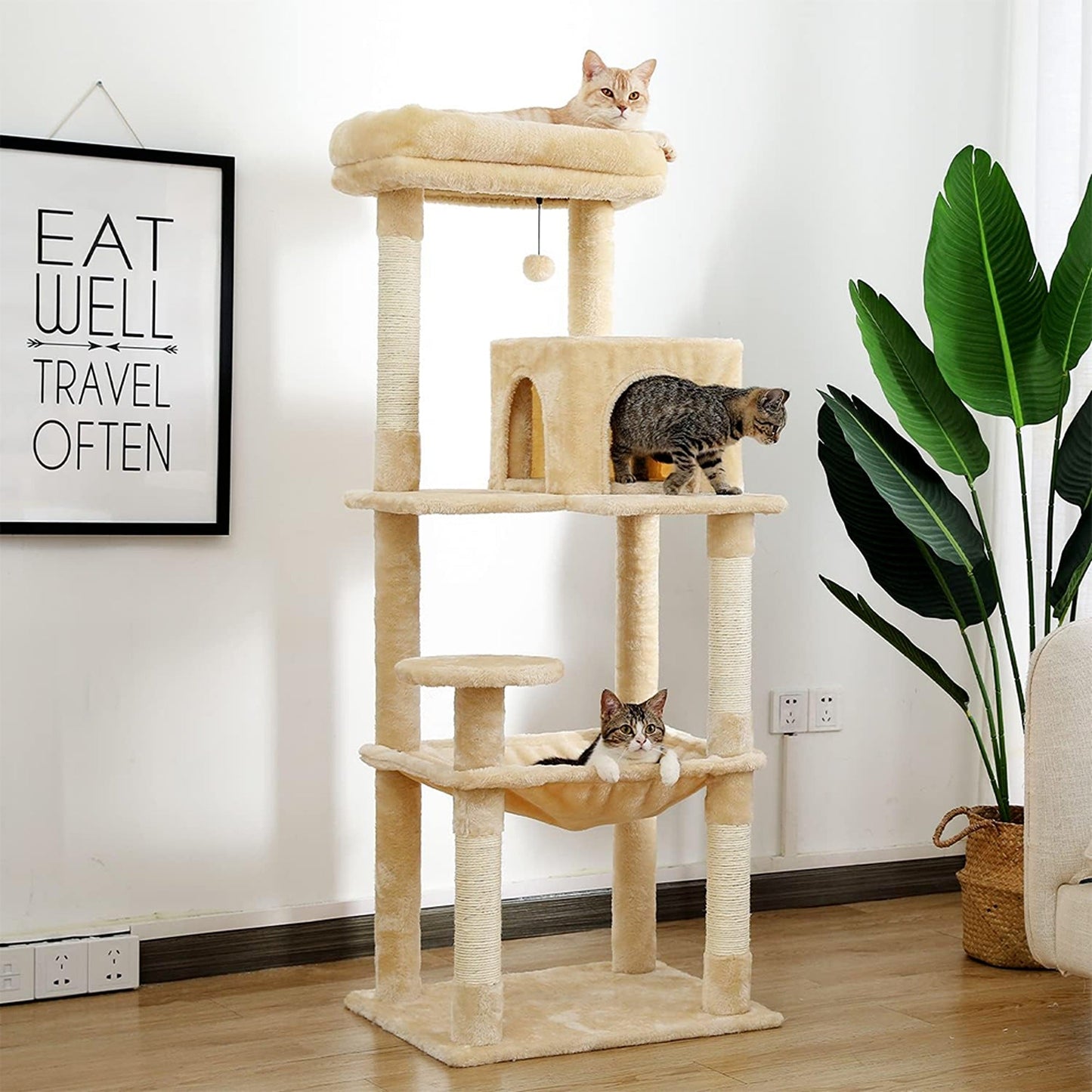 143cm Cats Condo House Cat Tree Tower with Scratching Post and Toys