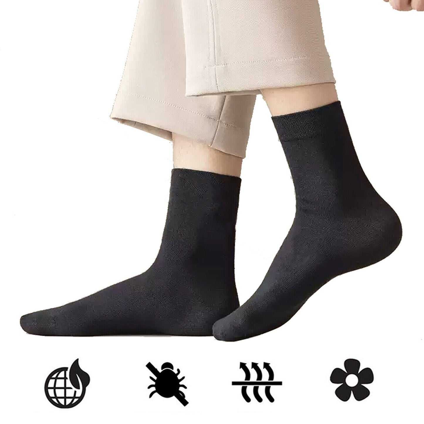 15 Pairs Men Odor-Resistant Bamboo Fiber Socks Black Natural Fabric