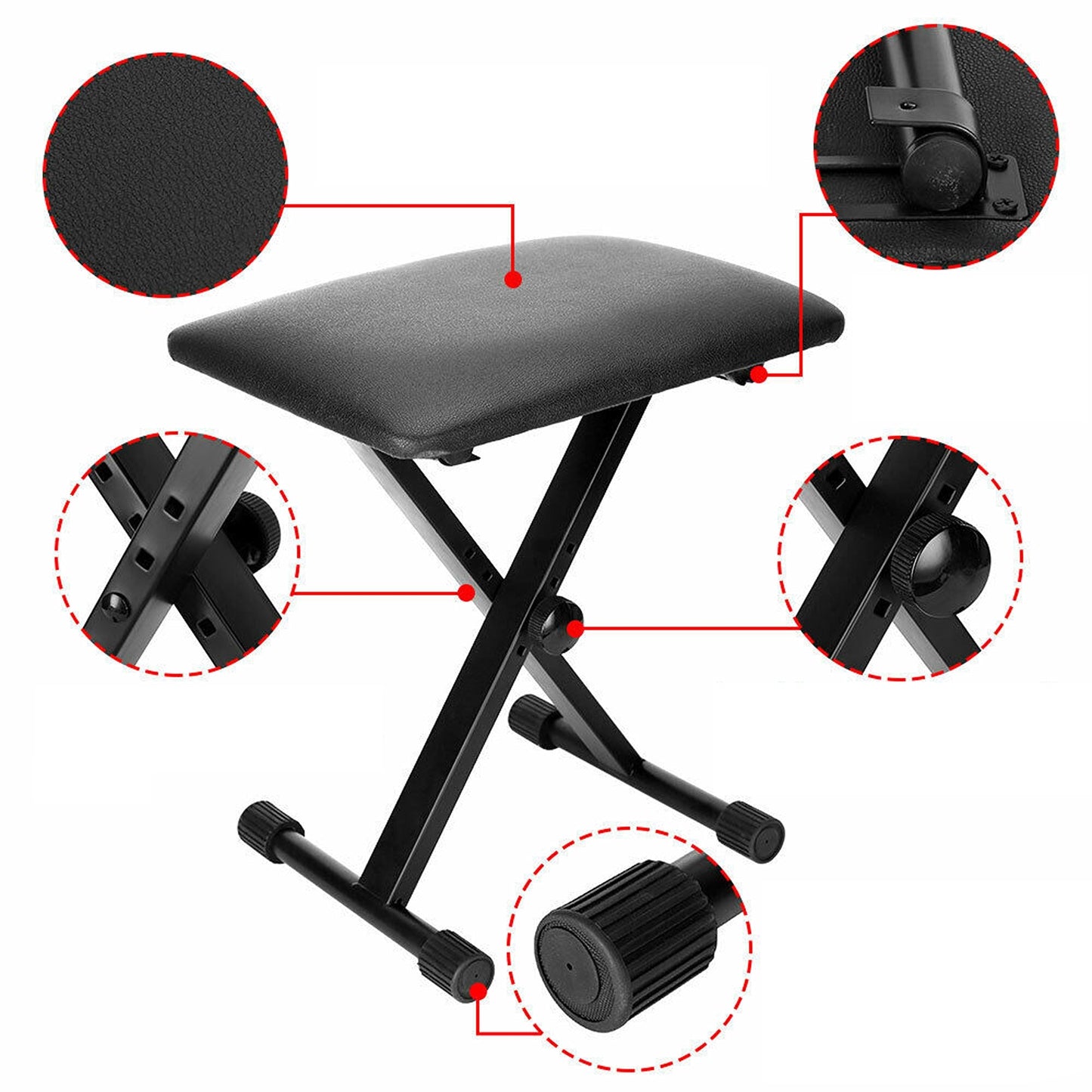 3 Way X Frame Adjustable Keyboard Bench with Soft Cushion