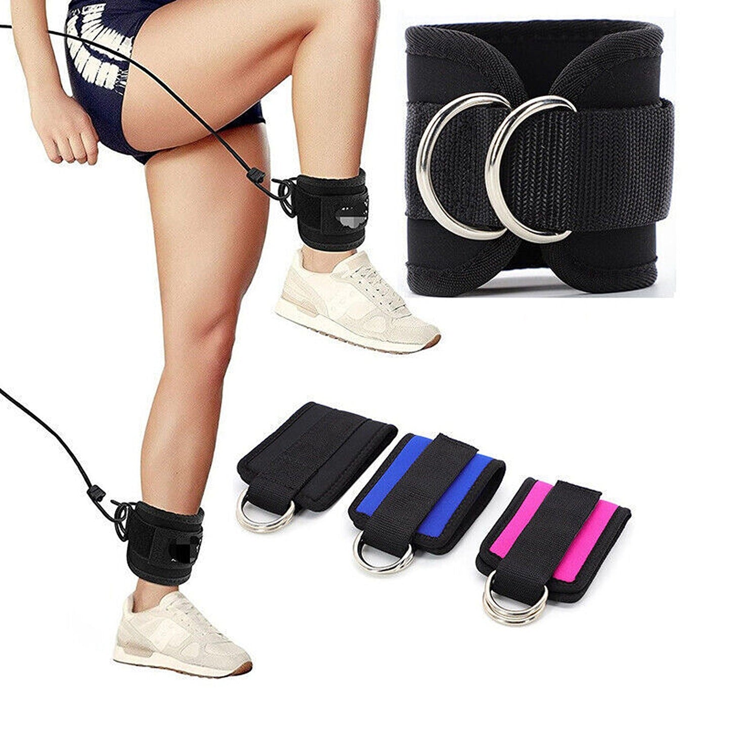 2pcs Gym Leg Strap with D-Ring for Cable Kickbacks