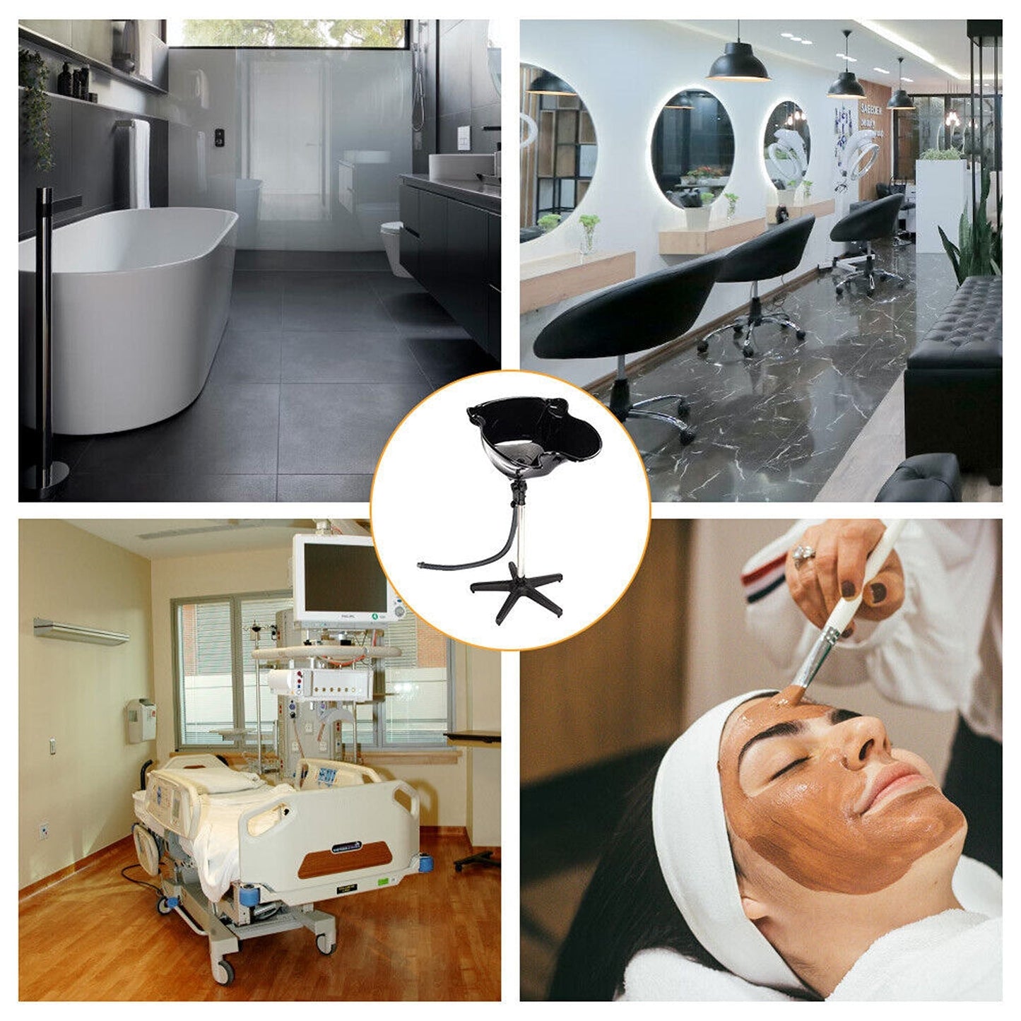 Height Adjustable Mobile Shampoo Basin for Salon and Home Use Deep Wash Sink