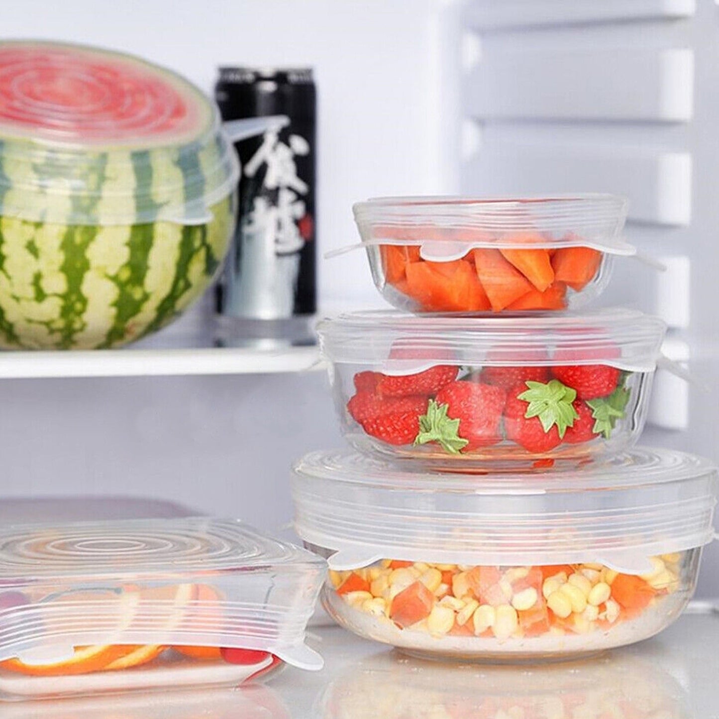White Silicone Bowl Covers Stretch Reusable Food Saver Seals