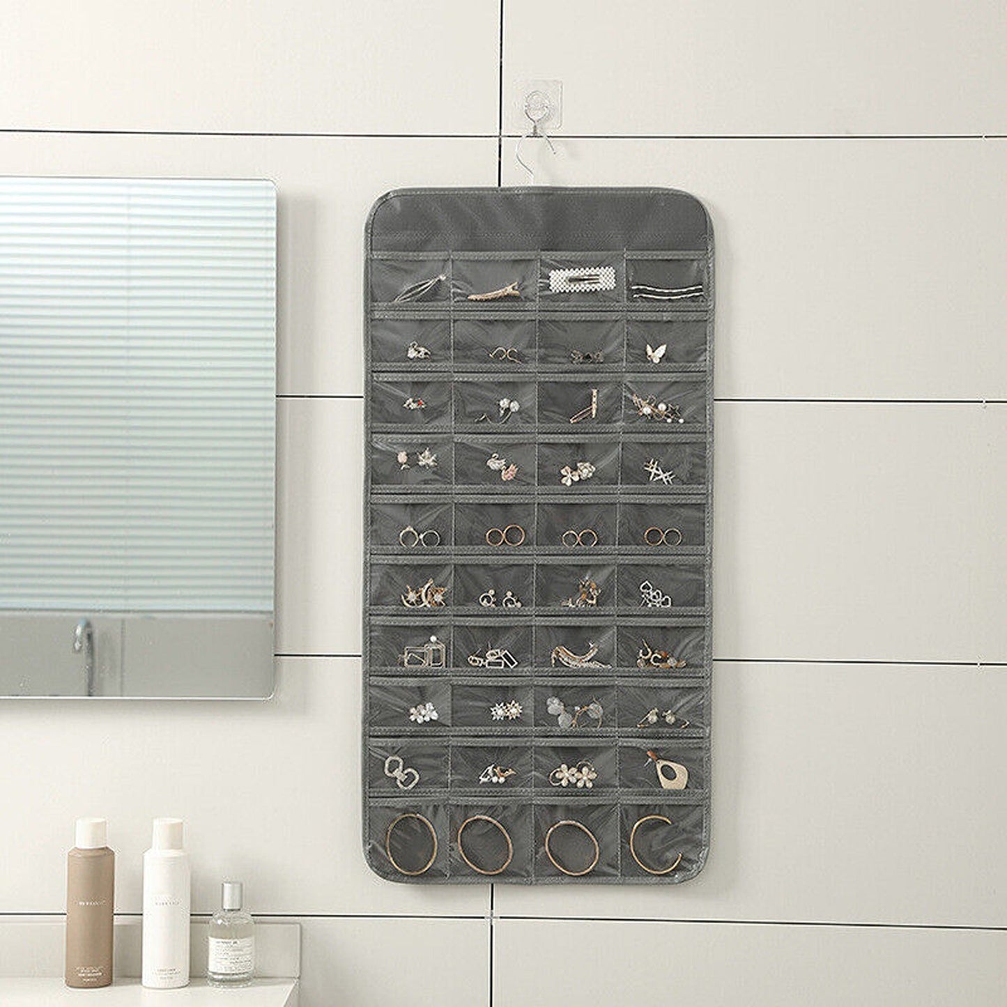 Grey Hanging Jewelry Storage Organizer for Earrings and Accessories