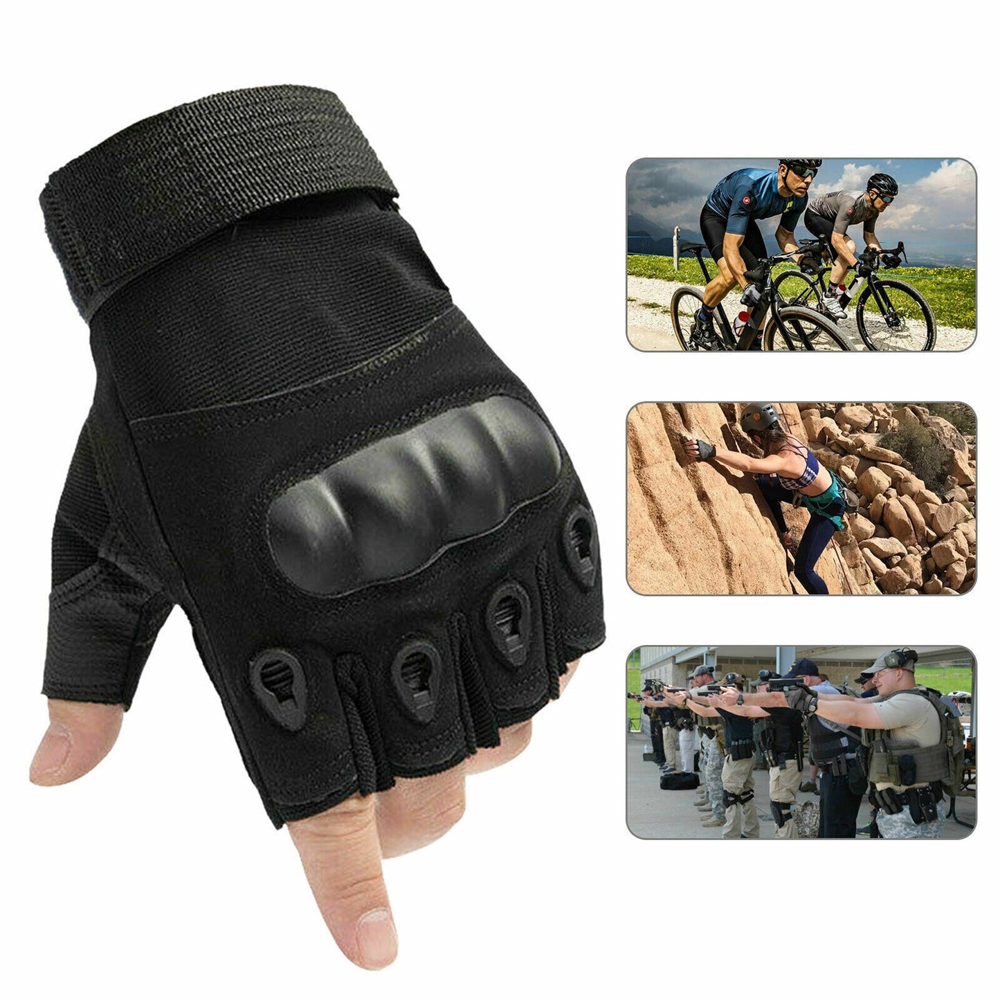 Black Tactical Fingerless Sport Gloves Leather Motorcycle Combat Outdoor